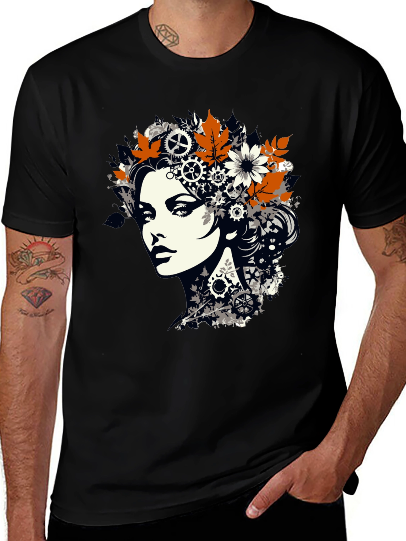 Variant 11 of Steampunk Woman Graphic Print Black T-Shirt