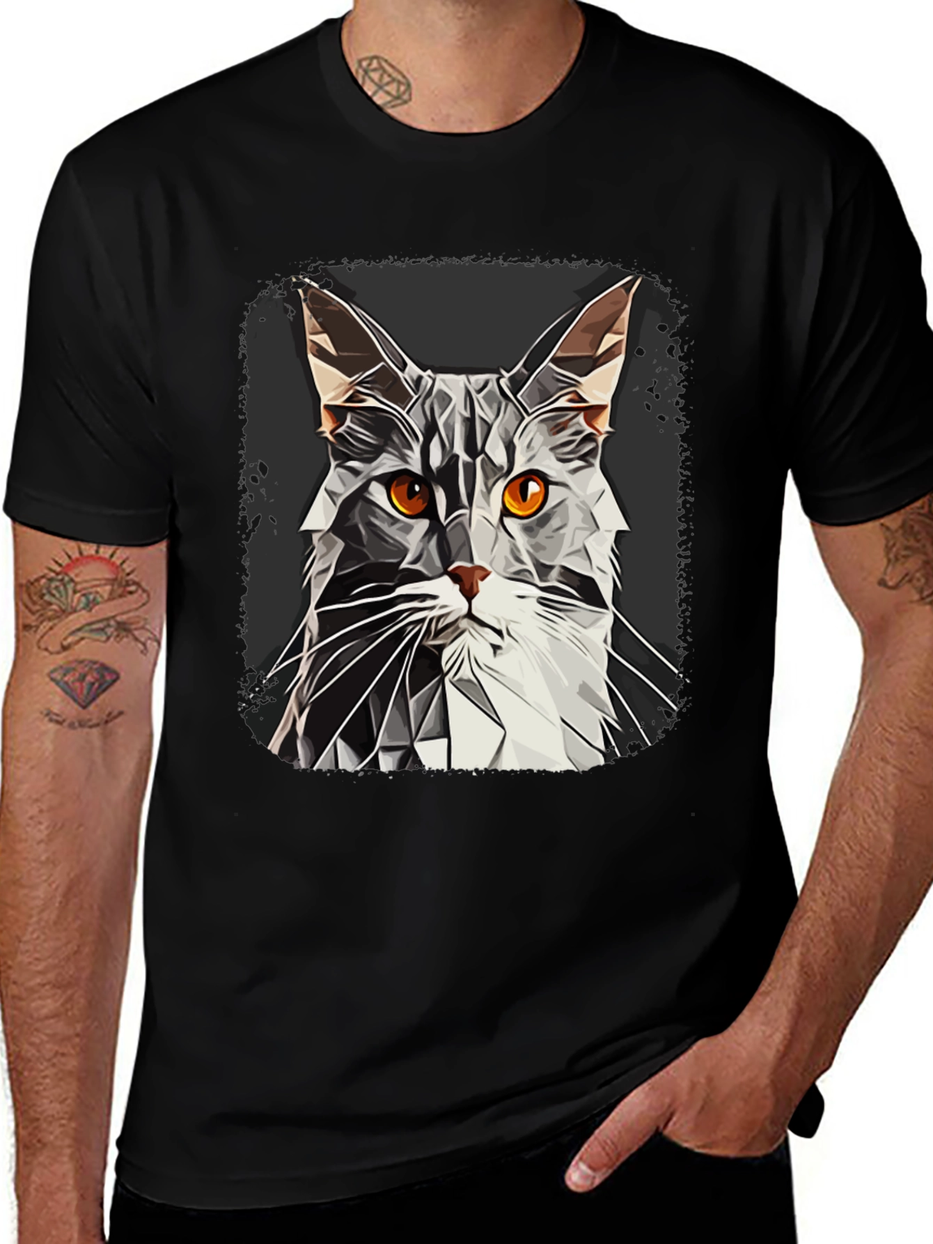 Variant 14 of Geometric Cat Graphic Tee - Modern Style