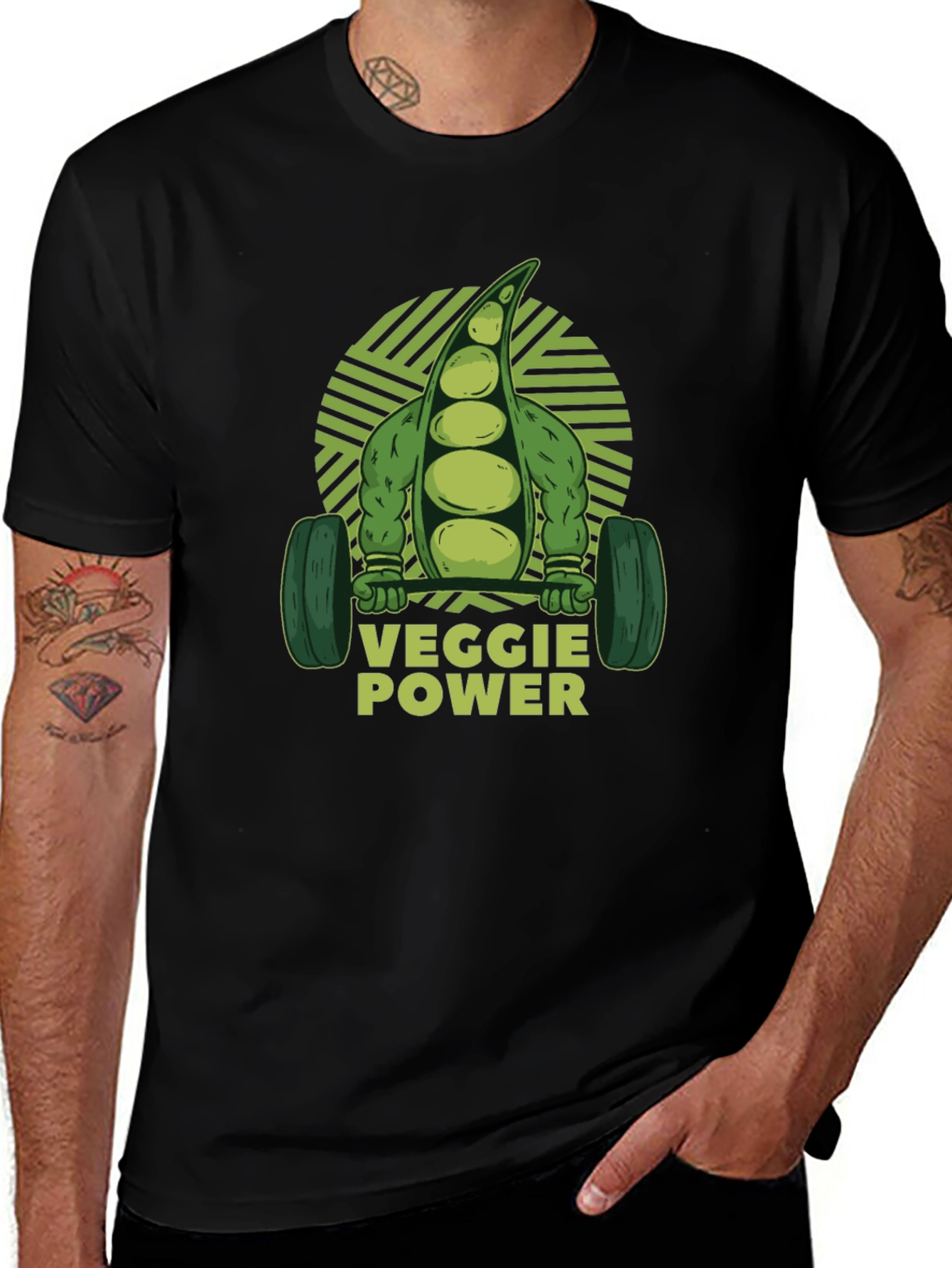 Variant 19 of Veggie Power T-Shirt - Peas Gym Design