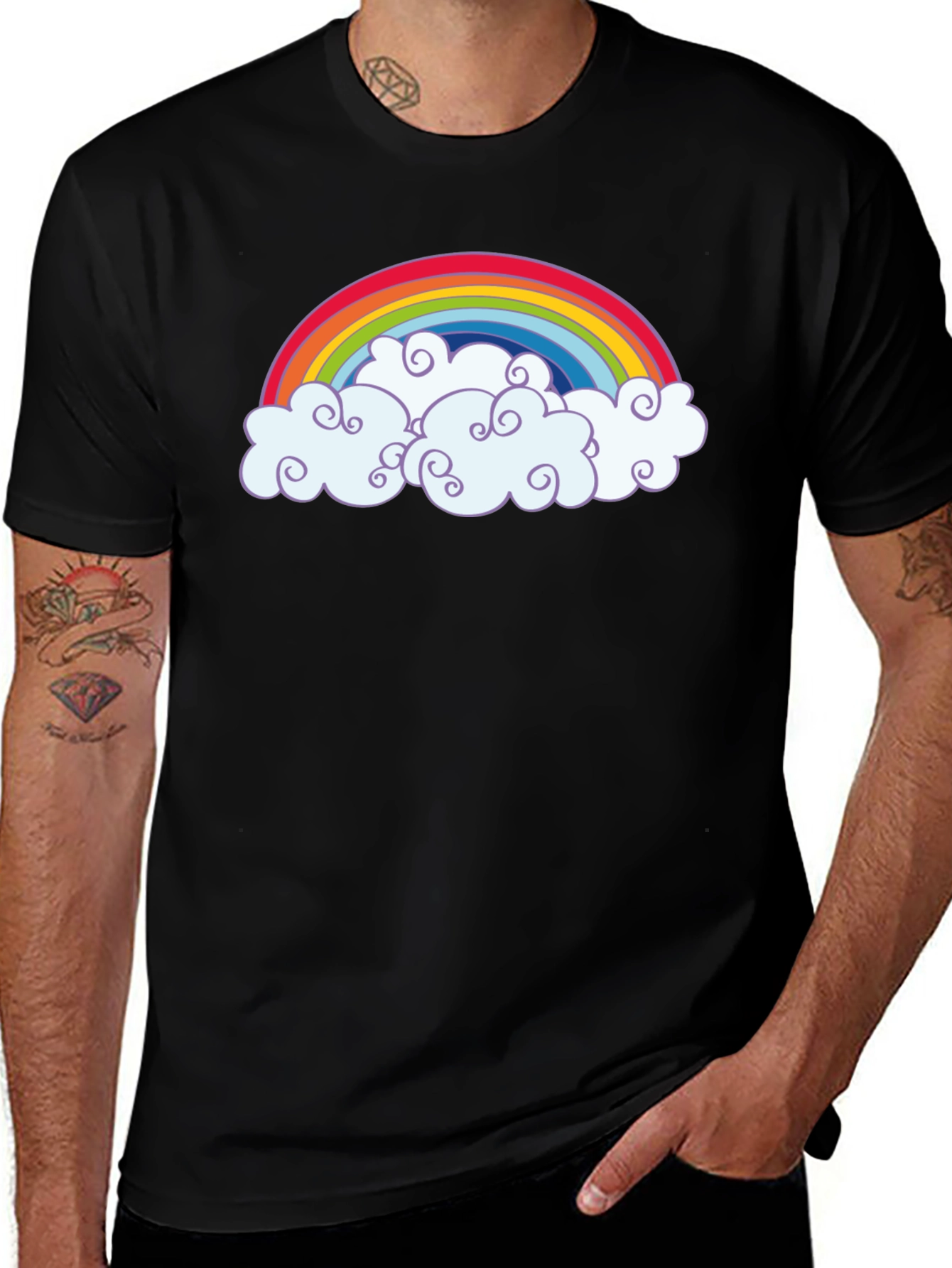Variant 11 of Rainbow Clouds Graphic T-Shirt - Black
