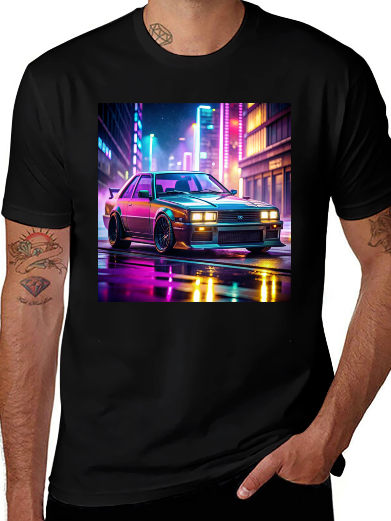 Variant 22 of Retro Cityscape Car Graphic Tee - Black