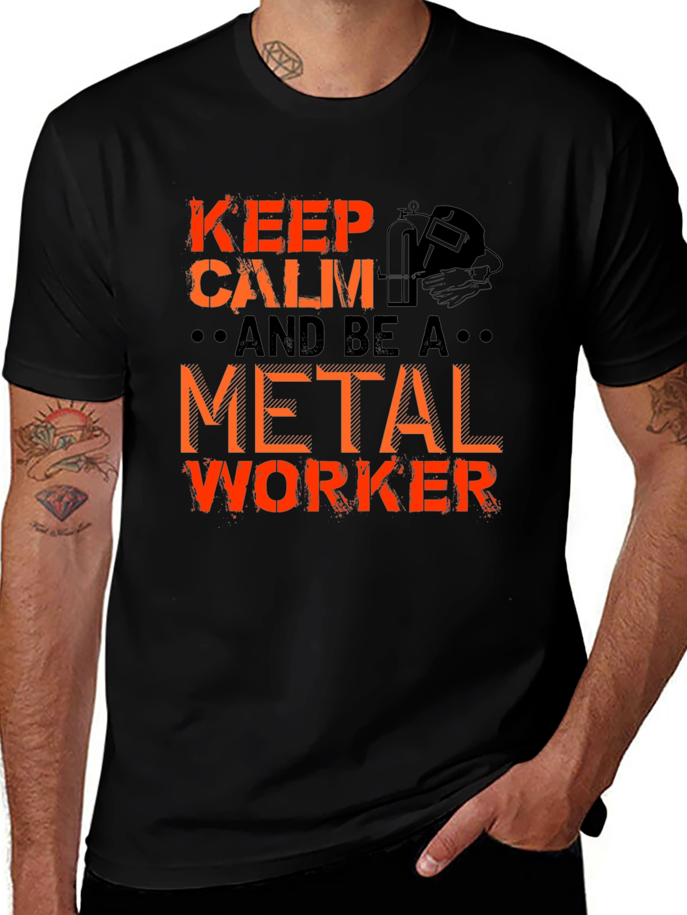 Variant 4 of Keep Calm Metal Worker T-Shirt - Black Crew Neck Tee