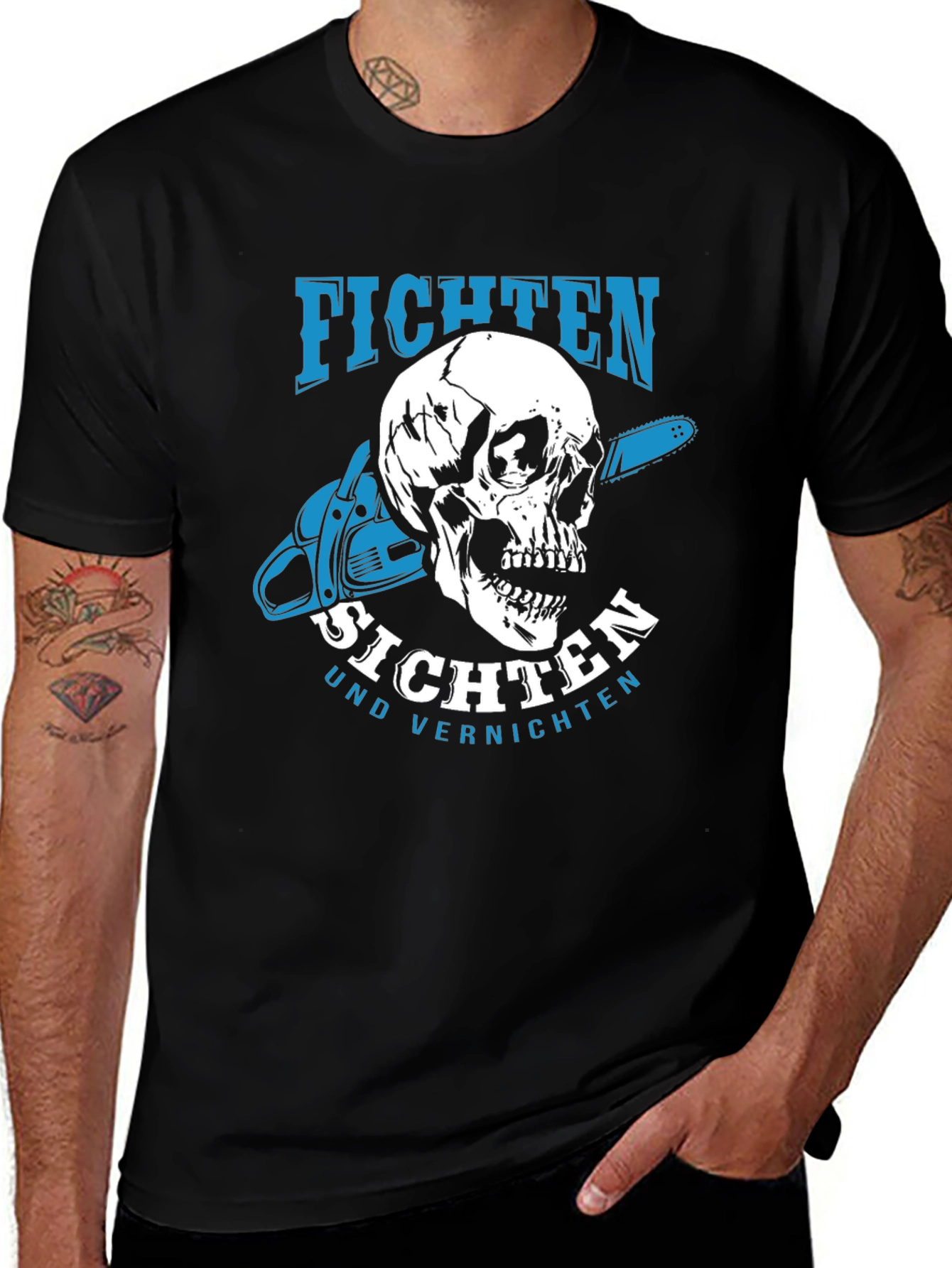 Variant 3 of Fichten T-Shirt - Skull & Chainsaw Design