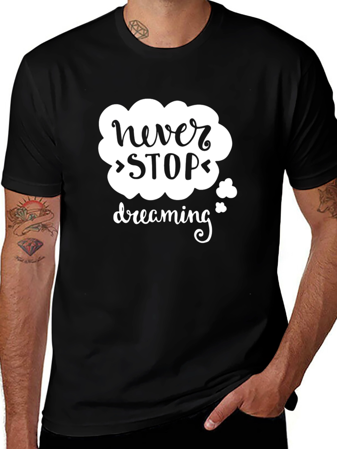 Variant 29 of Never Stop Dreaming Graphic Tee - Black Cotton Blend