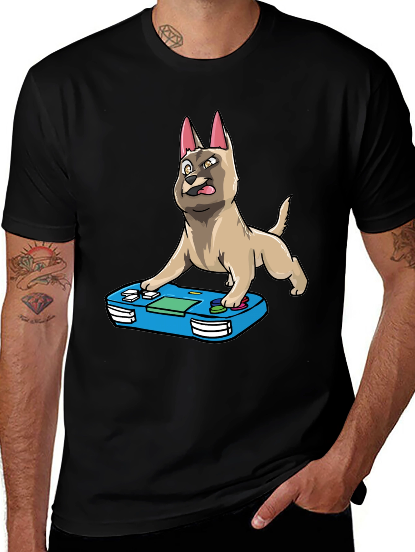Variant 6 of Gamer Dog Graphic T-Shirt - Black Cotton Tee