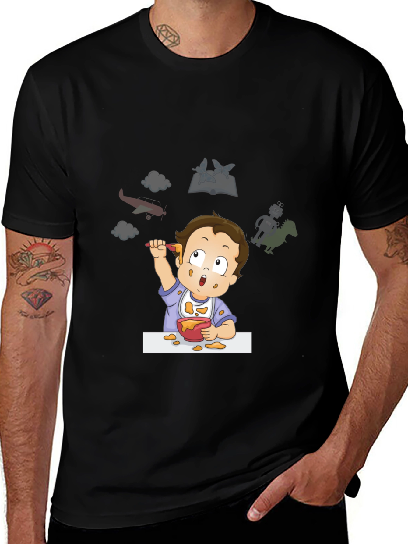 Variant 15 of Black T-Shirt with Cartoon Baby Print