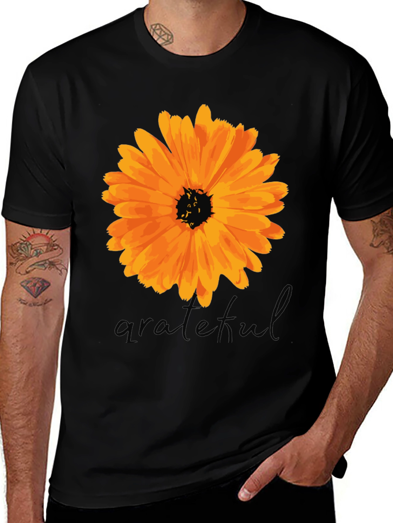 Variant 4 of Grateful Sunflower Black T-Shirt - Men's Casual Tee