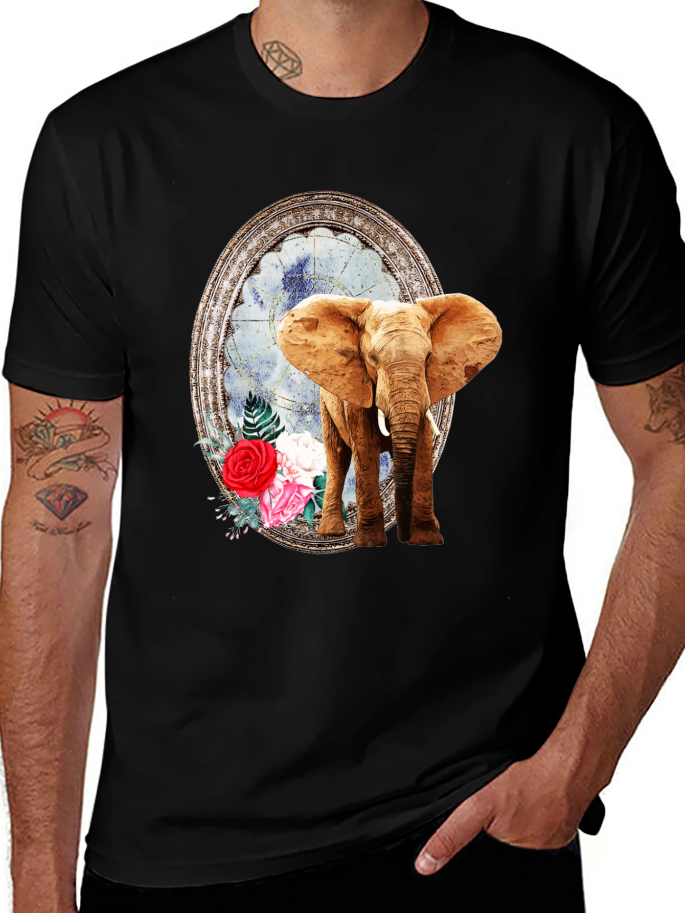 Variant 30 of Elephant Floral Frame Graphic T-Shirt