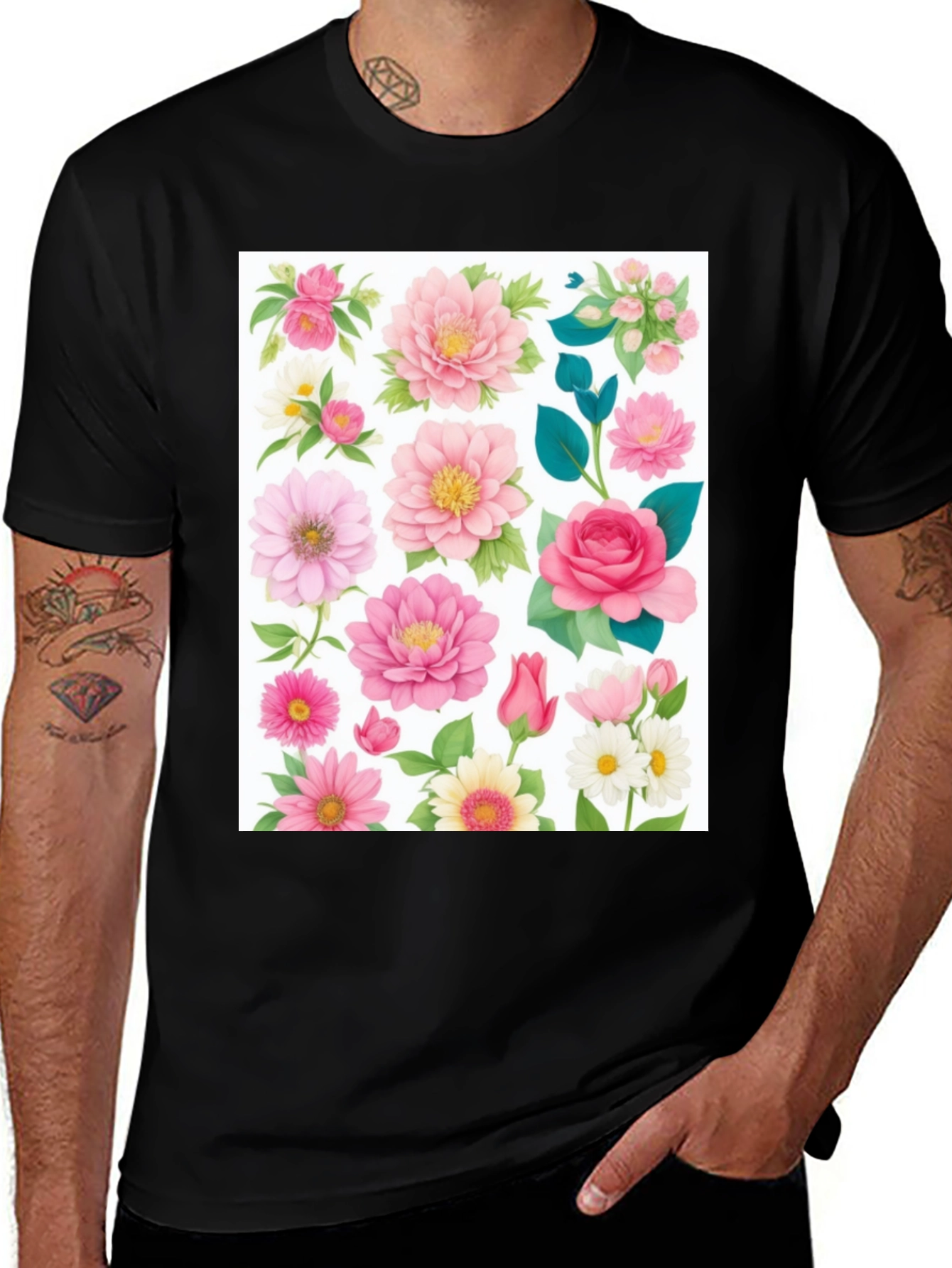 Variant 21 of Floral Print Black T-Shirt