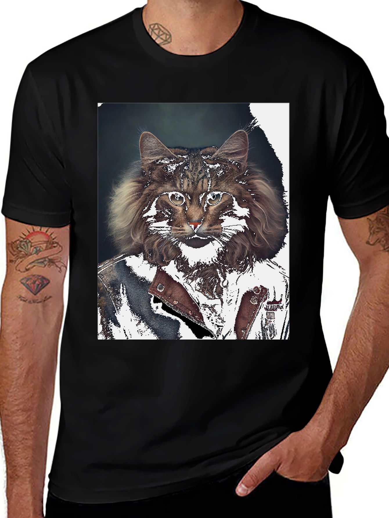 Variant 6 of Cool Cat Graphic Tee - Mens Black T-Shirt