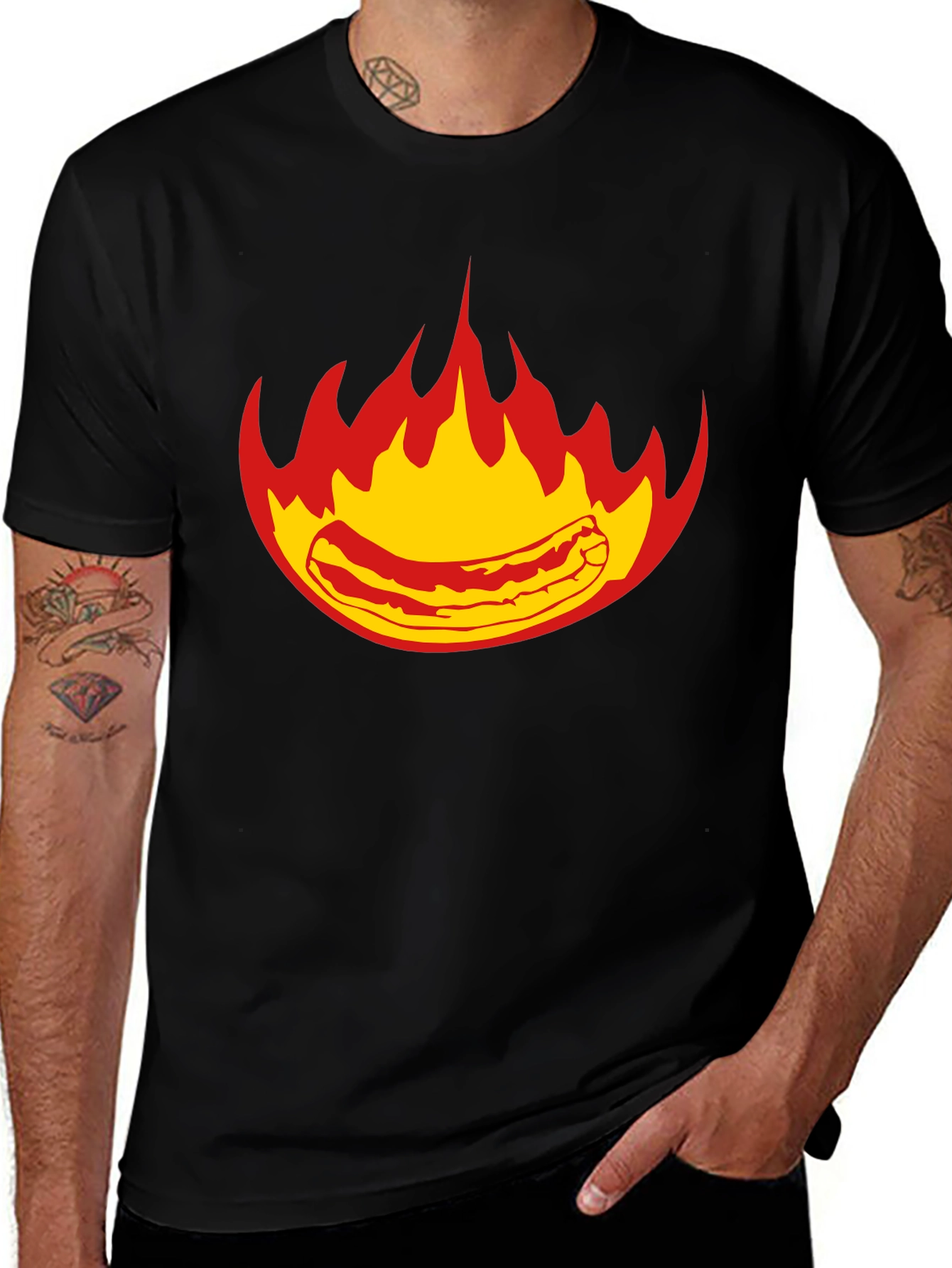 Flaming Hot Dog Graphic Tee - Black T-Shirt