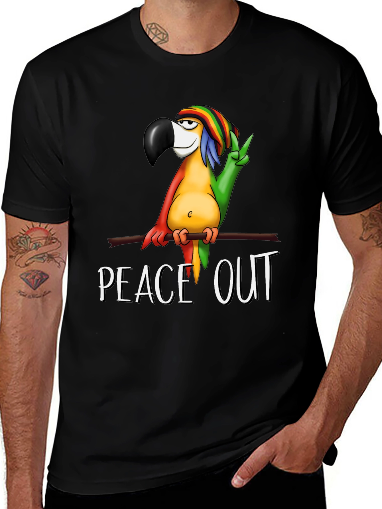 Variant 4 of Peace Out Parrot Graphic T-Shirt - Black