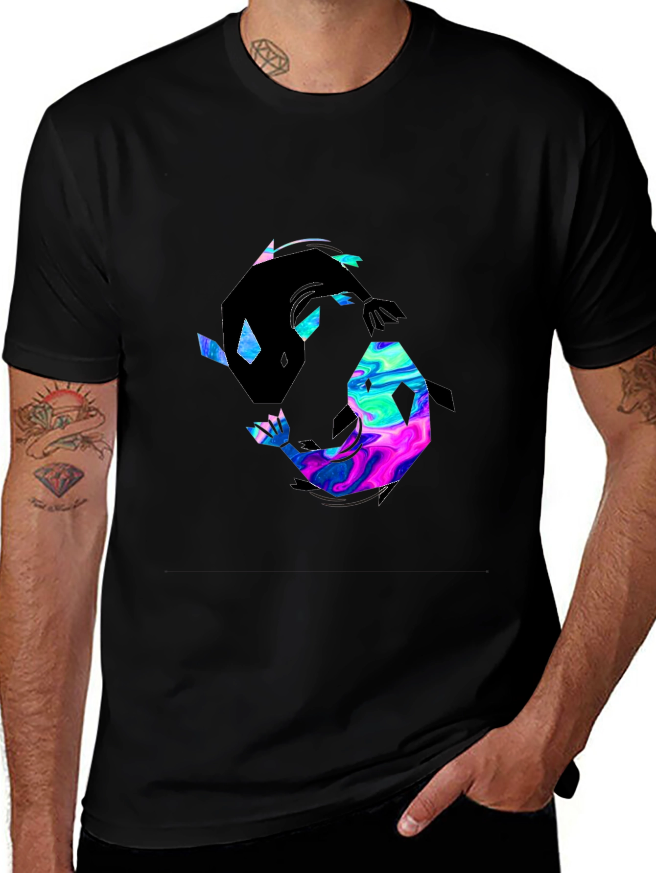 Variant 18 of Yin Yang Koi Fish Graphic Tee - Black Cotton Blend