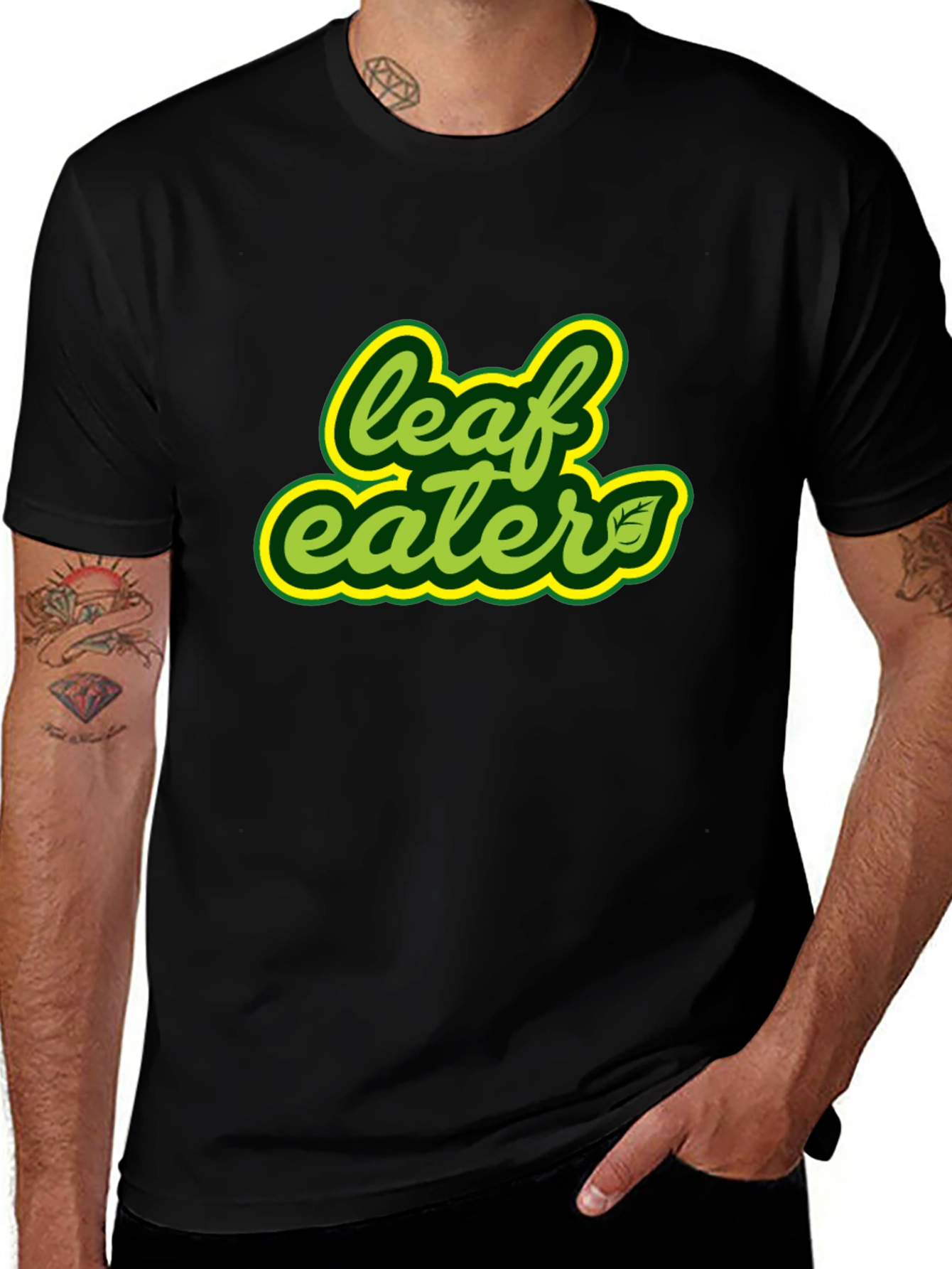 Variant 10 of Leaf Eater Graphic Tee - Black Cotton T-Shirt