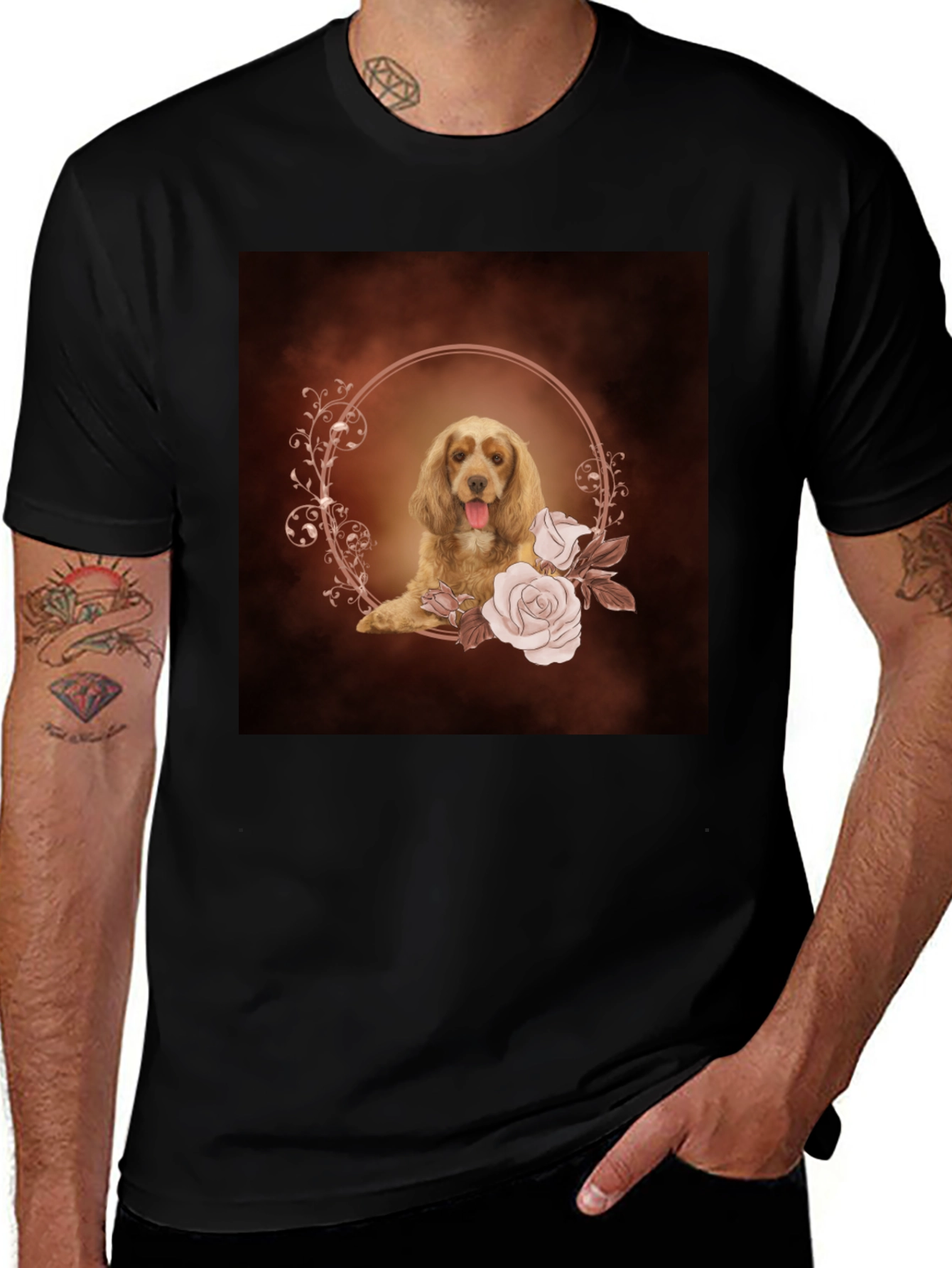 Dog & Floral Wreath Graphic Tee