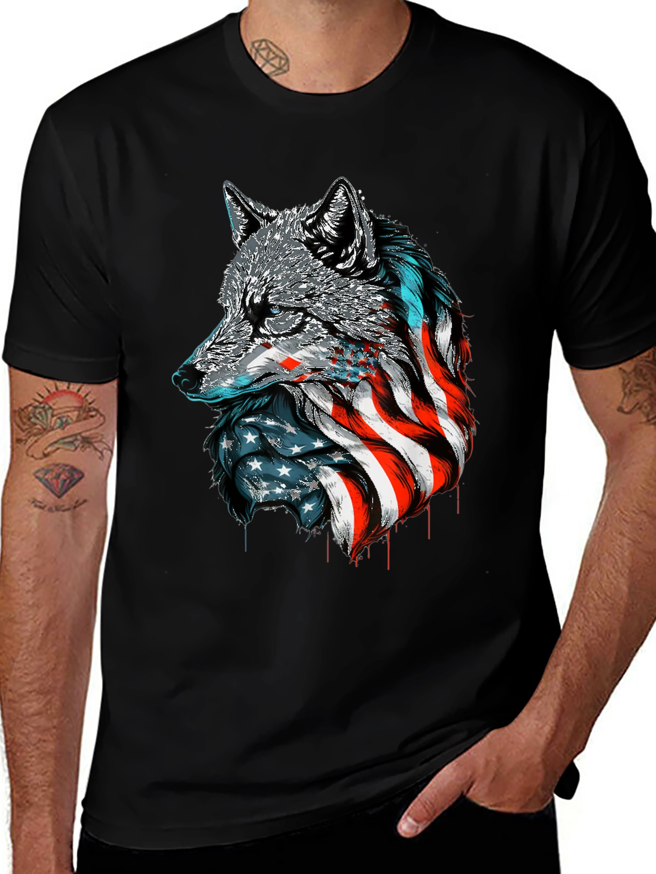 Variant 15 of Patriotic Wolf Graphic Tee - American Flag Design