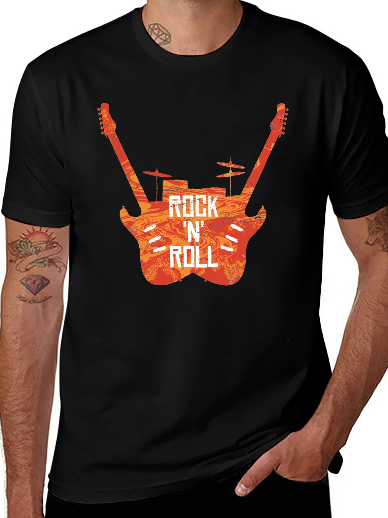 Variant 4 of Rock 'N' Roll Graphic Black T-Shirt - Music Fan Apparel