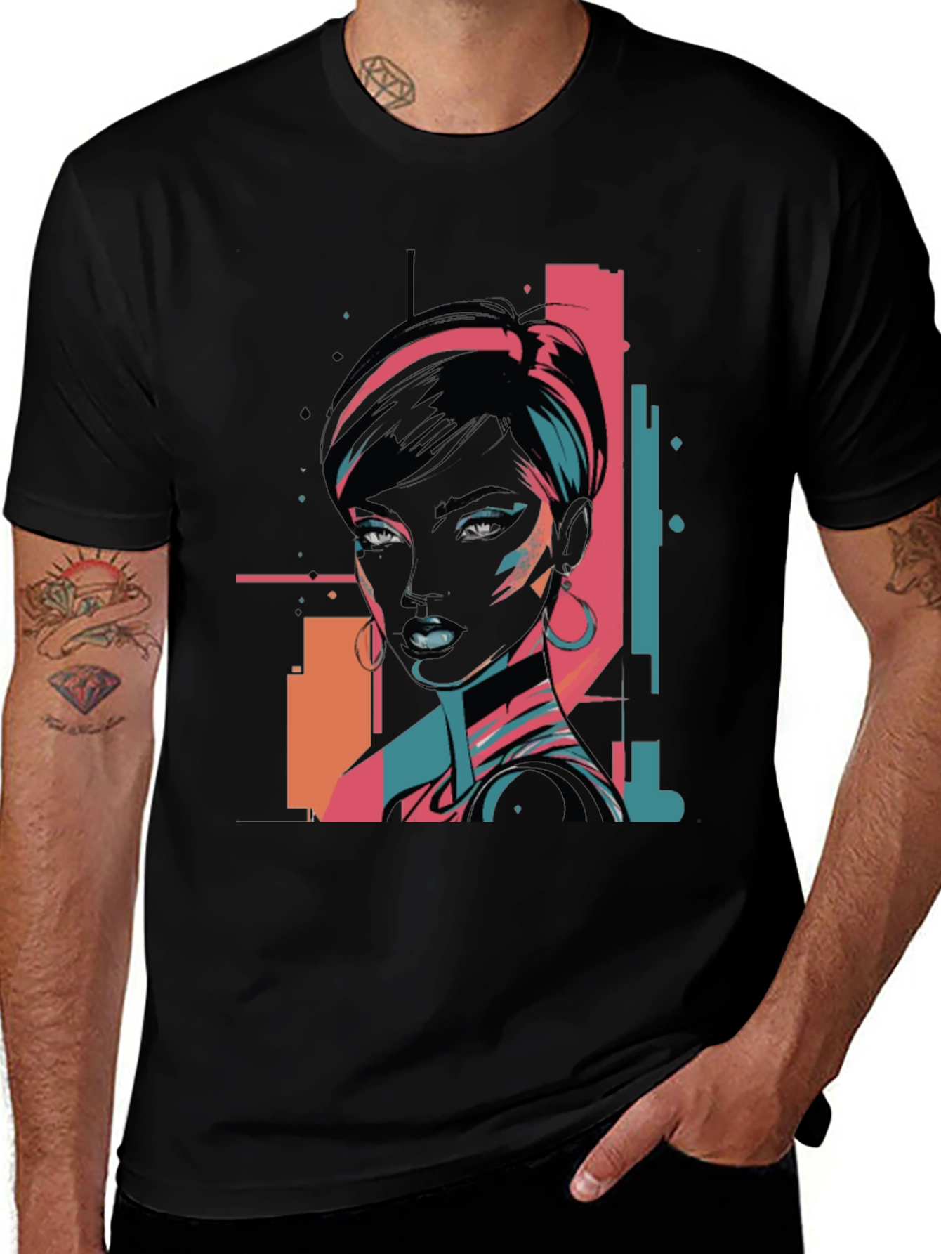 Variant 16 of Retro Graphic Print Black T-Shirt