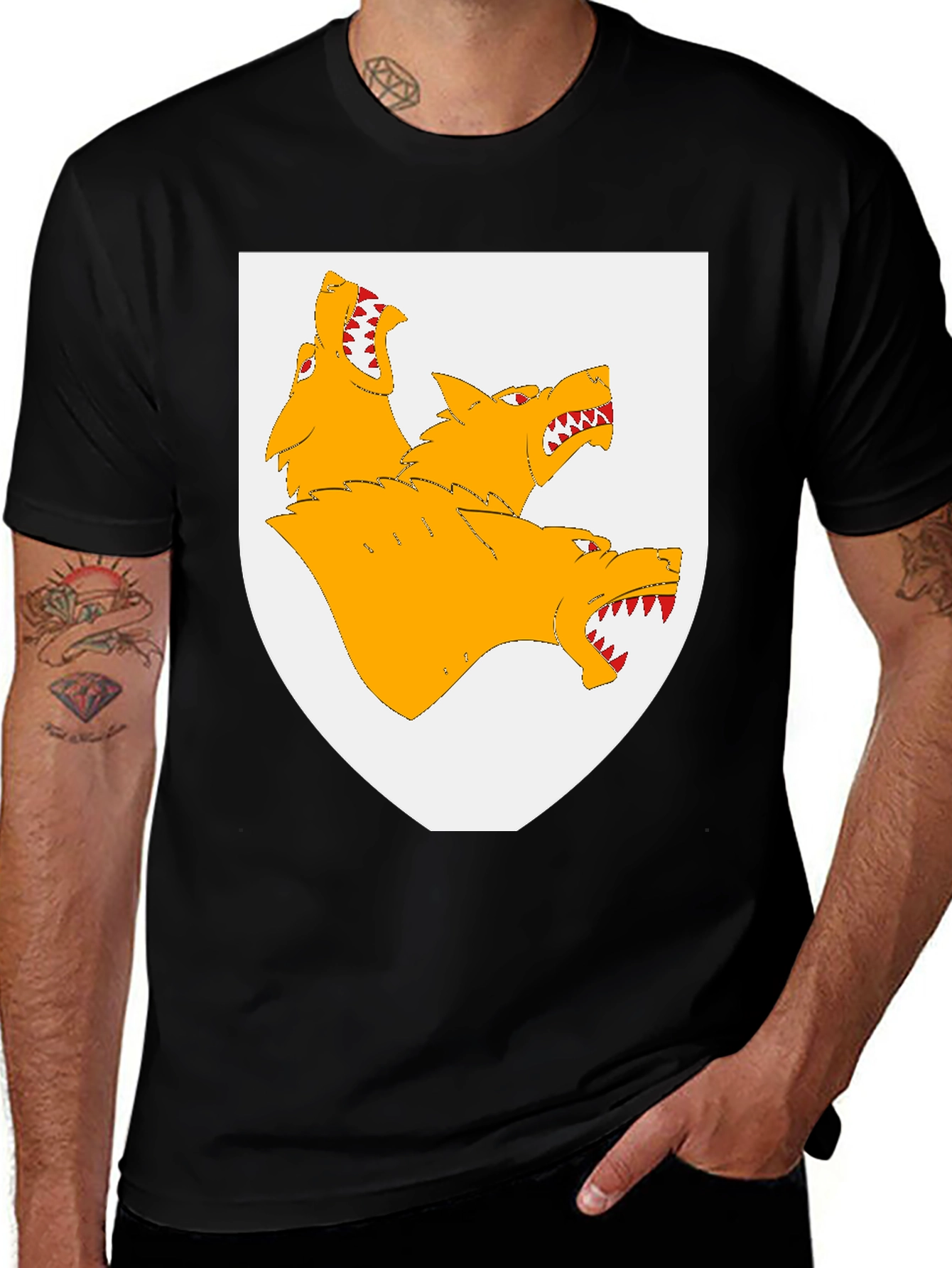 Variant 27 of Cerberus Shield Graphic T-Shirt - Black Cotton Tee