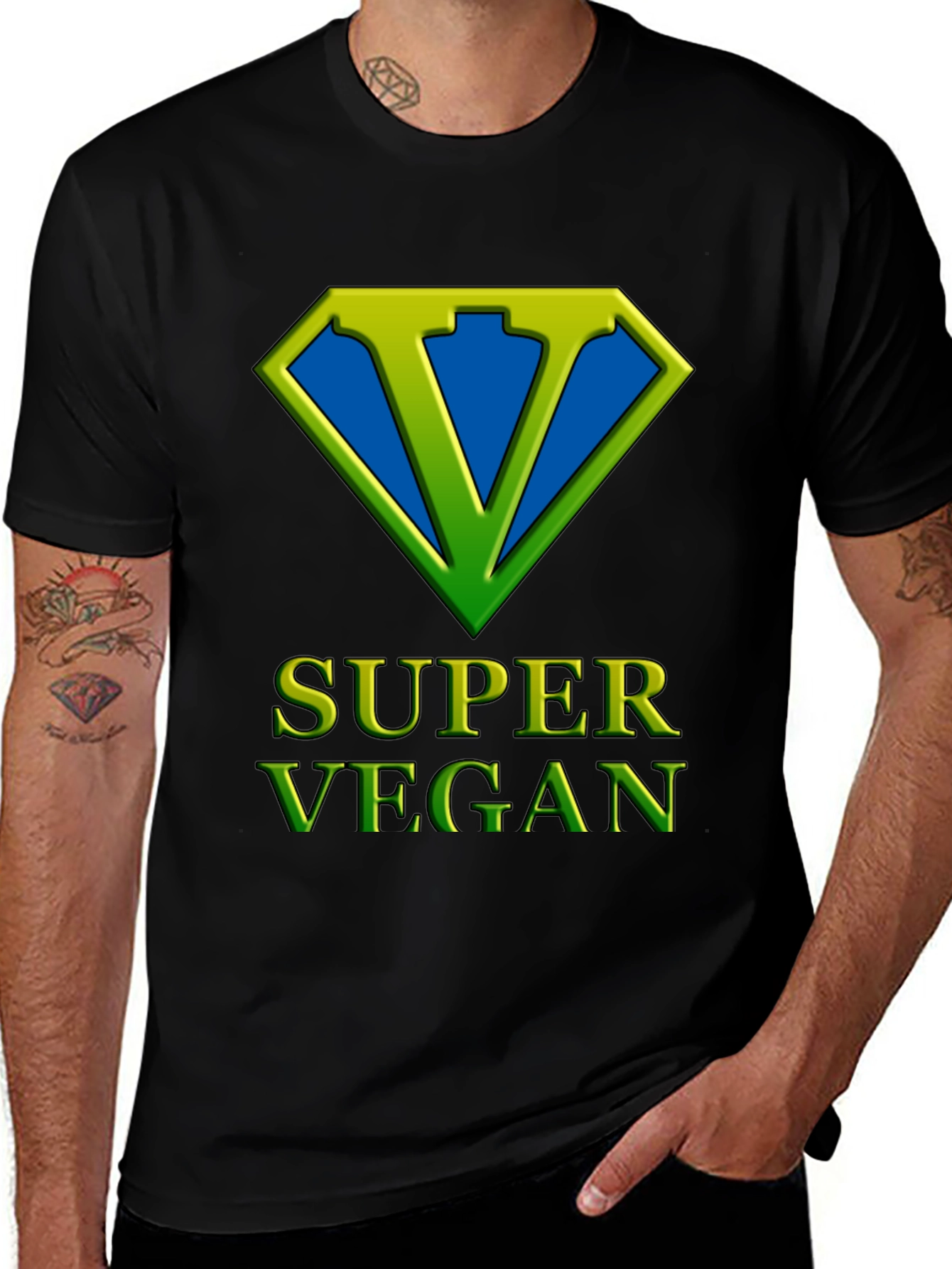 Variant 26 of Super Vegan T-Shirt - Superhero Style Black Tee