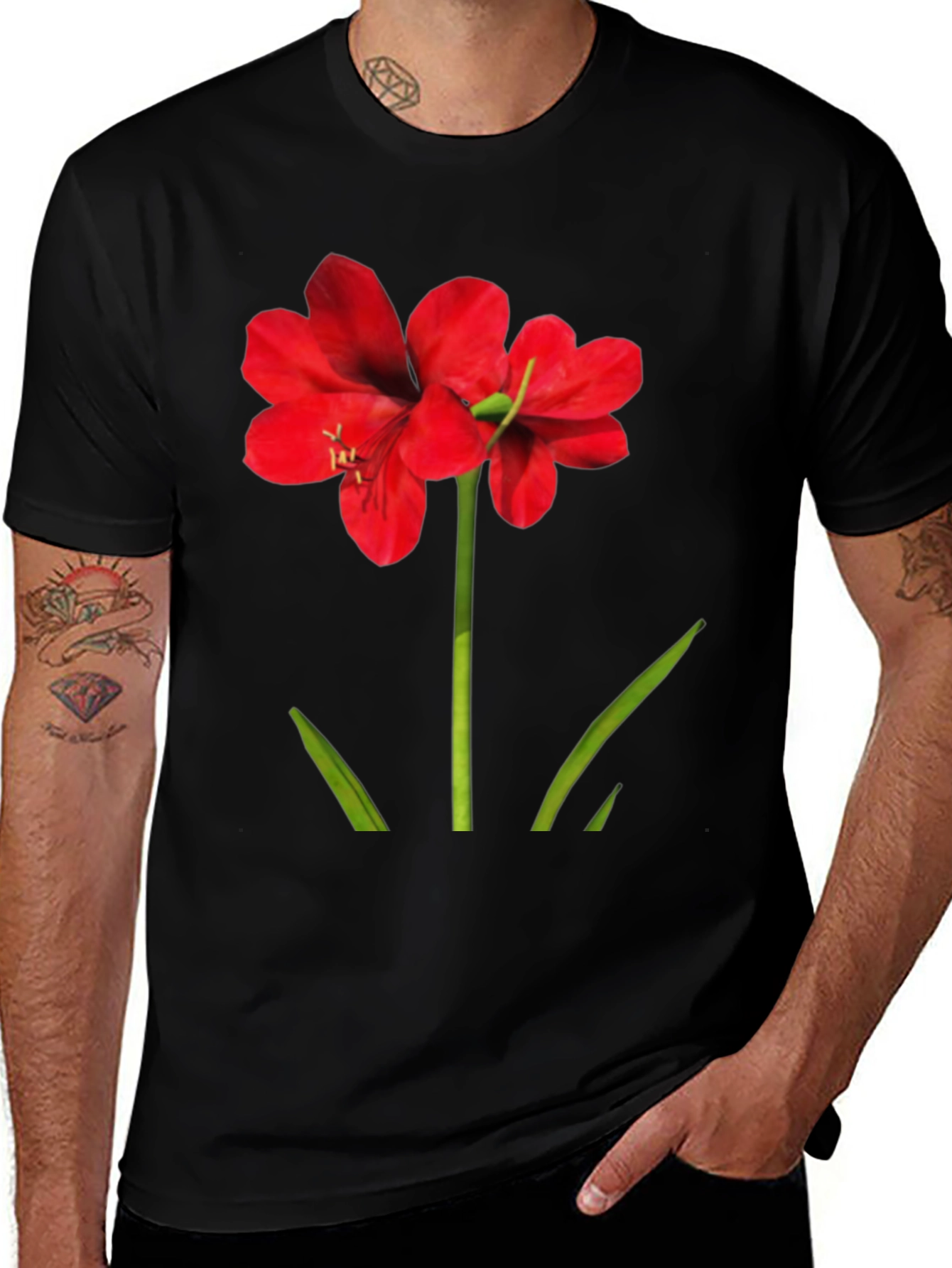 Variant 23 of Floral Graphic Tee - Red Amaryllis