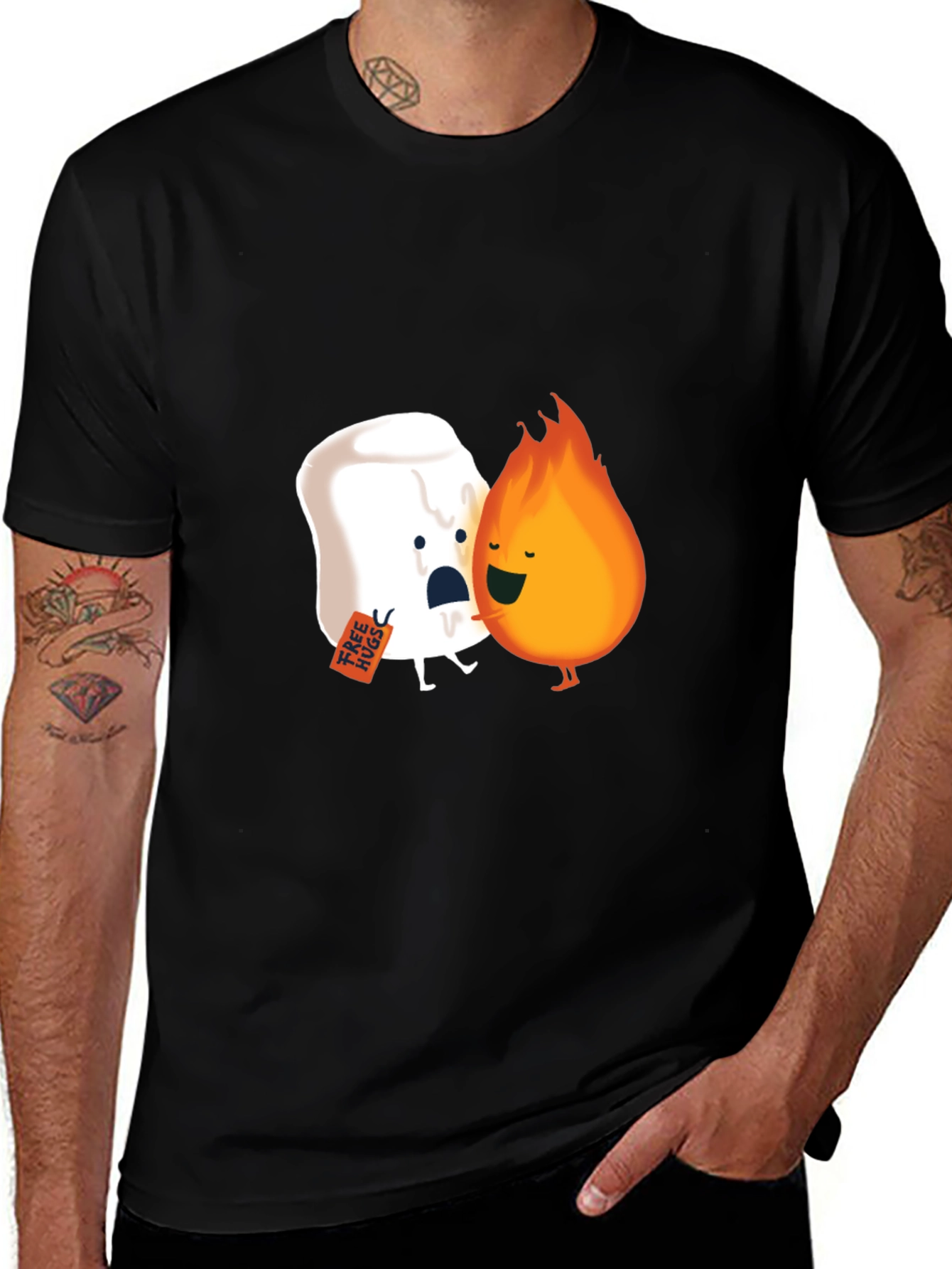 Variant 19 of Funny Marshmallow Fire Hug Black T-Shirt