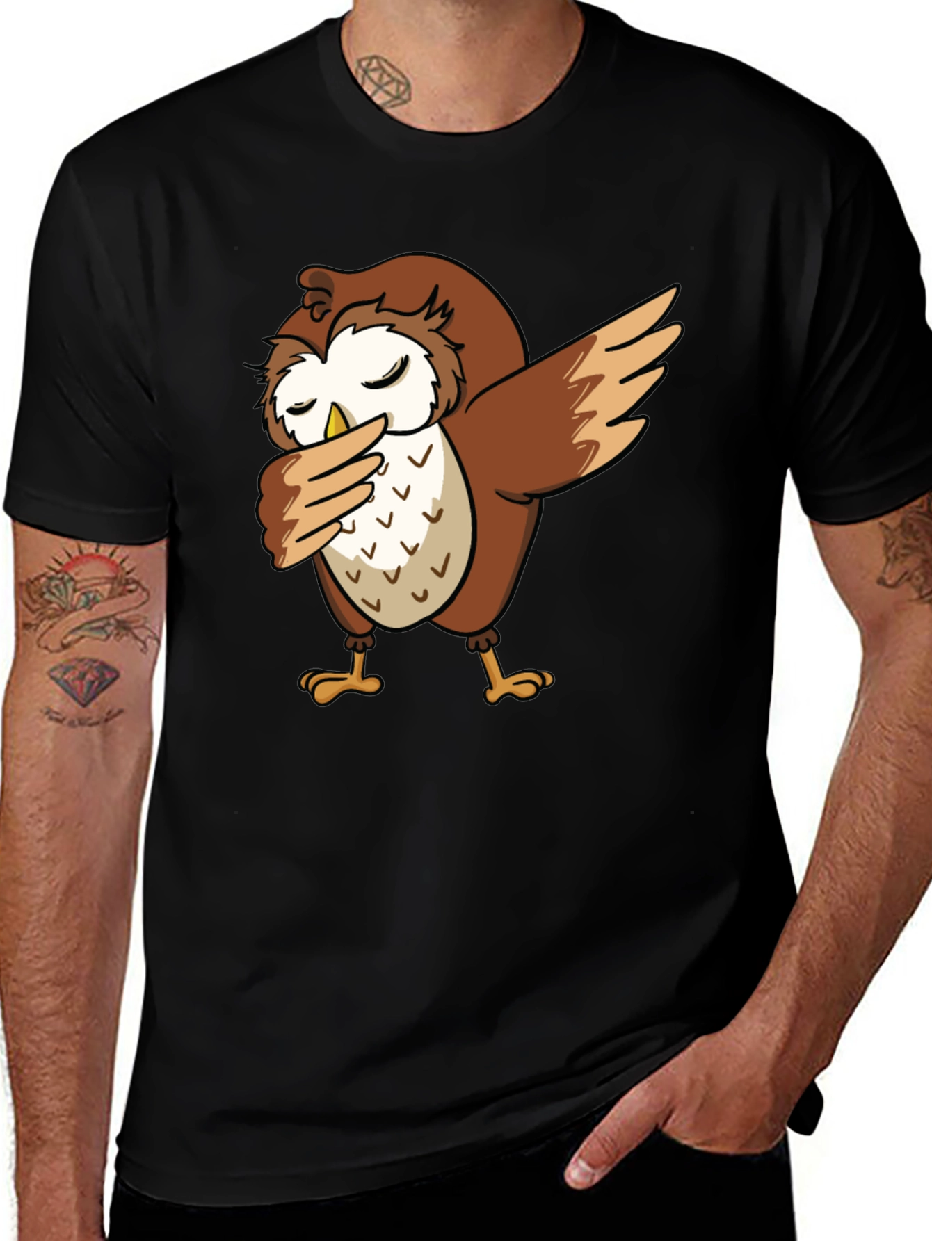 Variant 16 of Dabbing Owl Graphic Tee - Trendy Black T-Shirt
