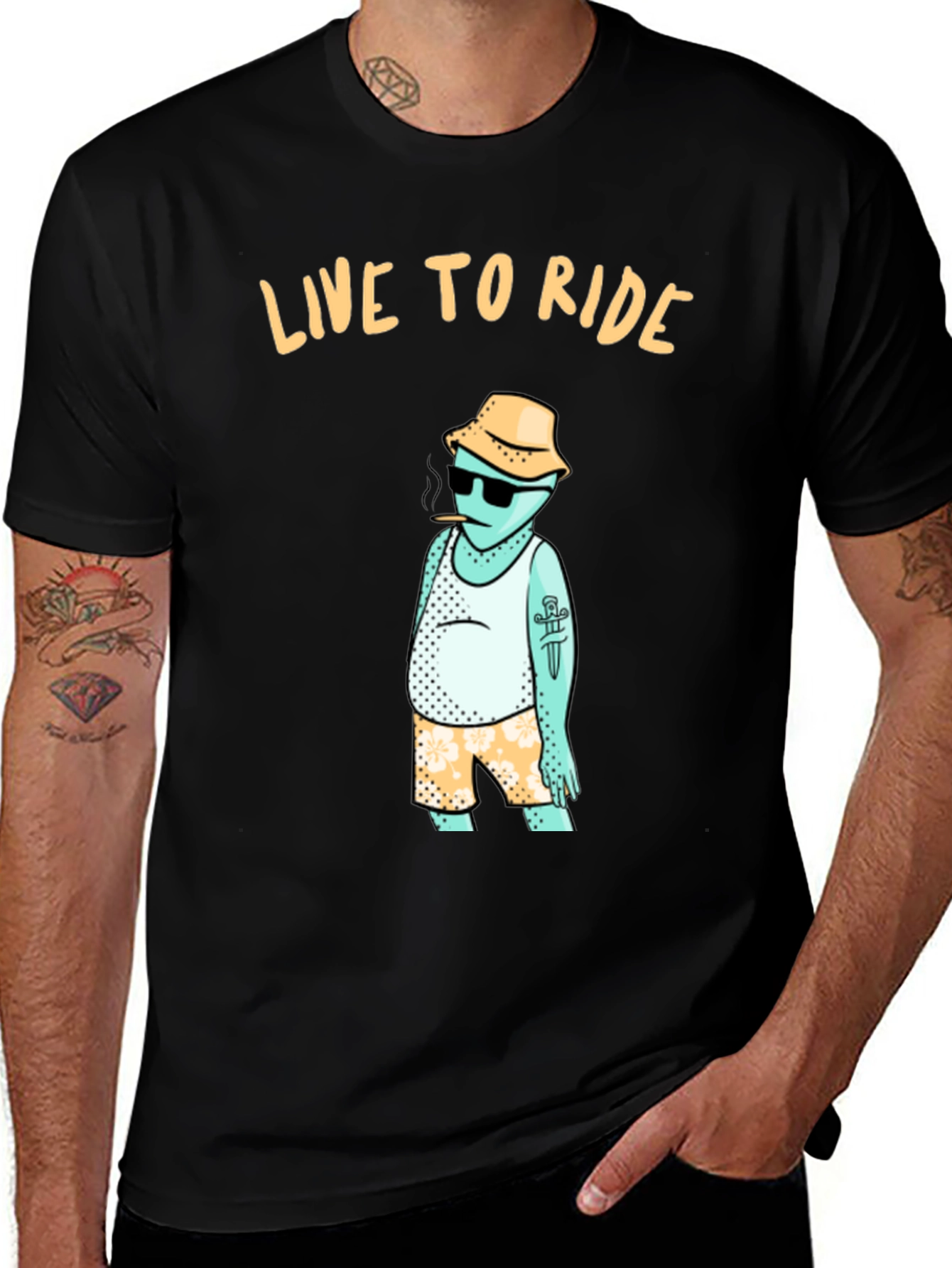 Variant 24 of Live To Ride Graphic T-Shirt - Black Crew Neck Tee