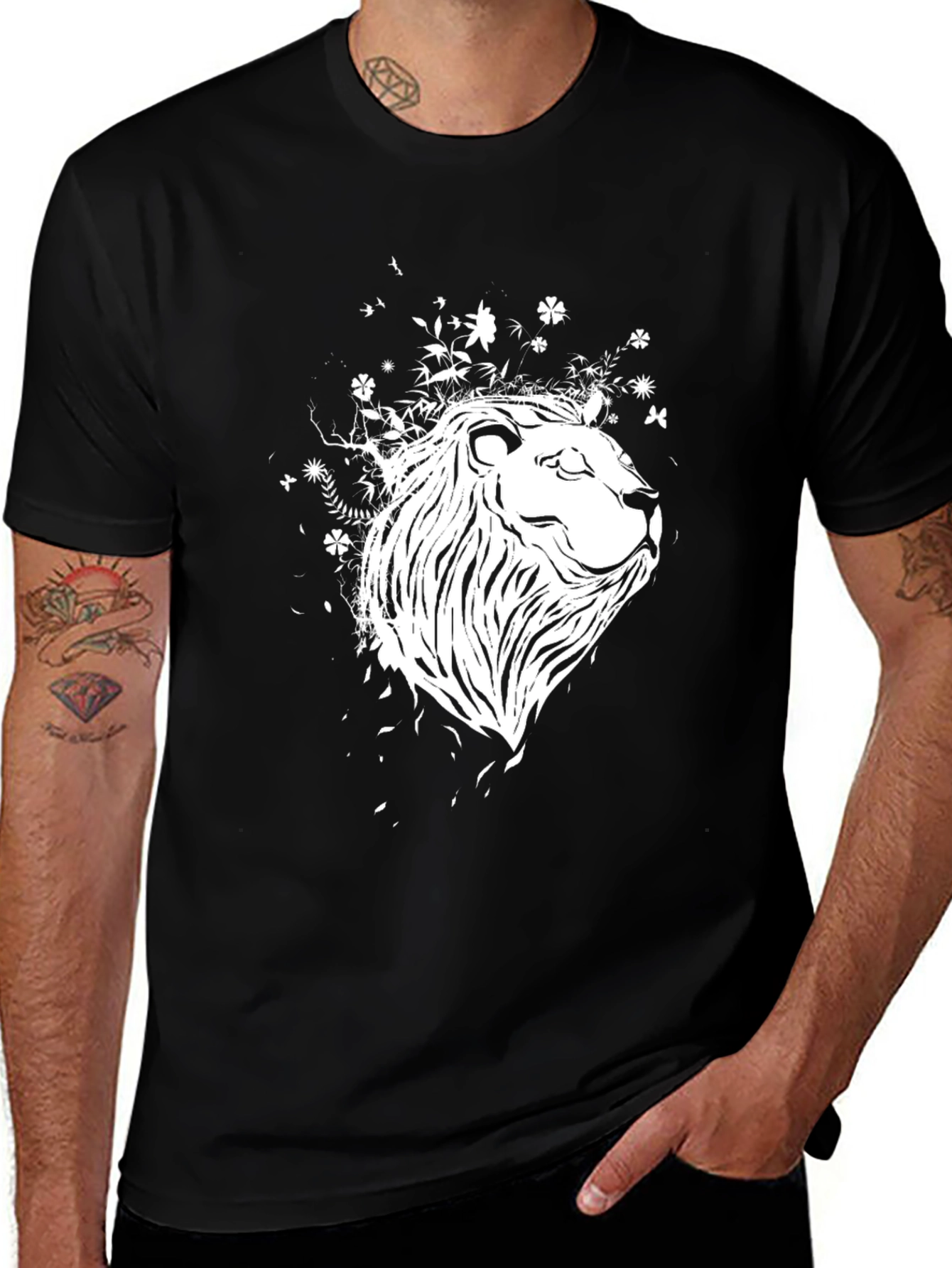 Variant 13 of Lion Graphic Print Black T-Shirt