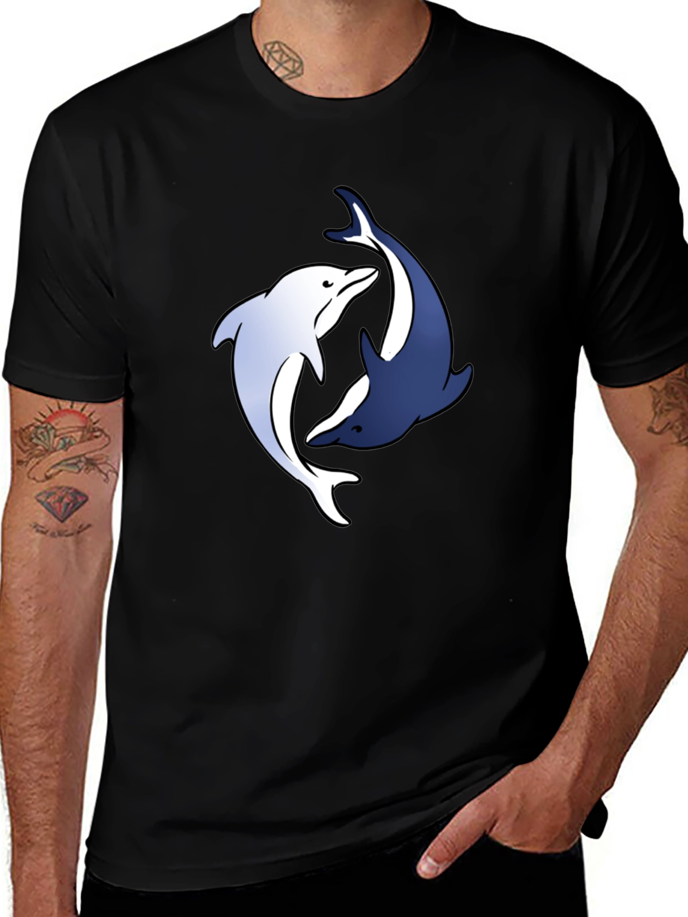 Variant 6 of Dolphin Yin Yang Graphic Tee - Black