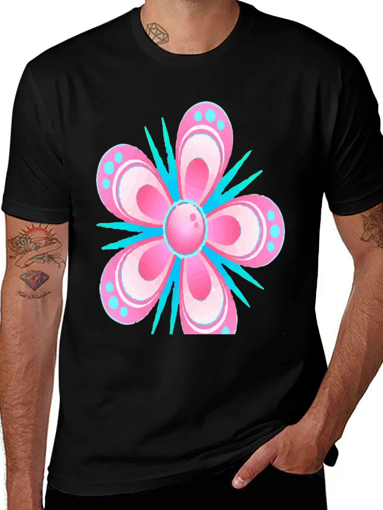 Variant 6 of Floral T-Shirt - Pink & Blue Graphic Print
