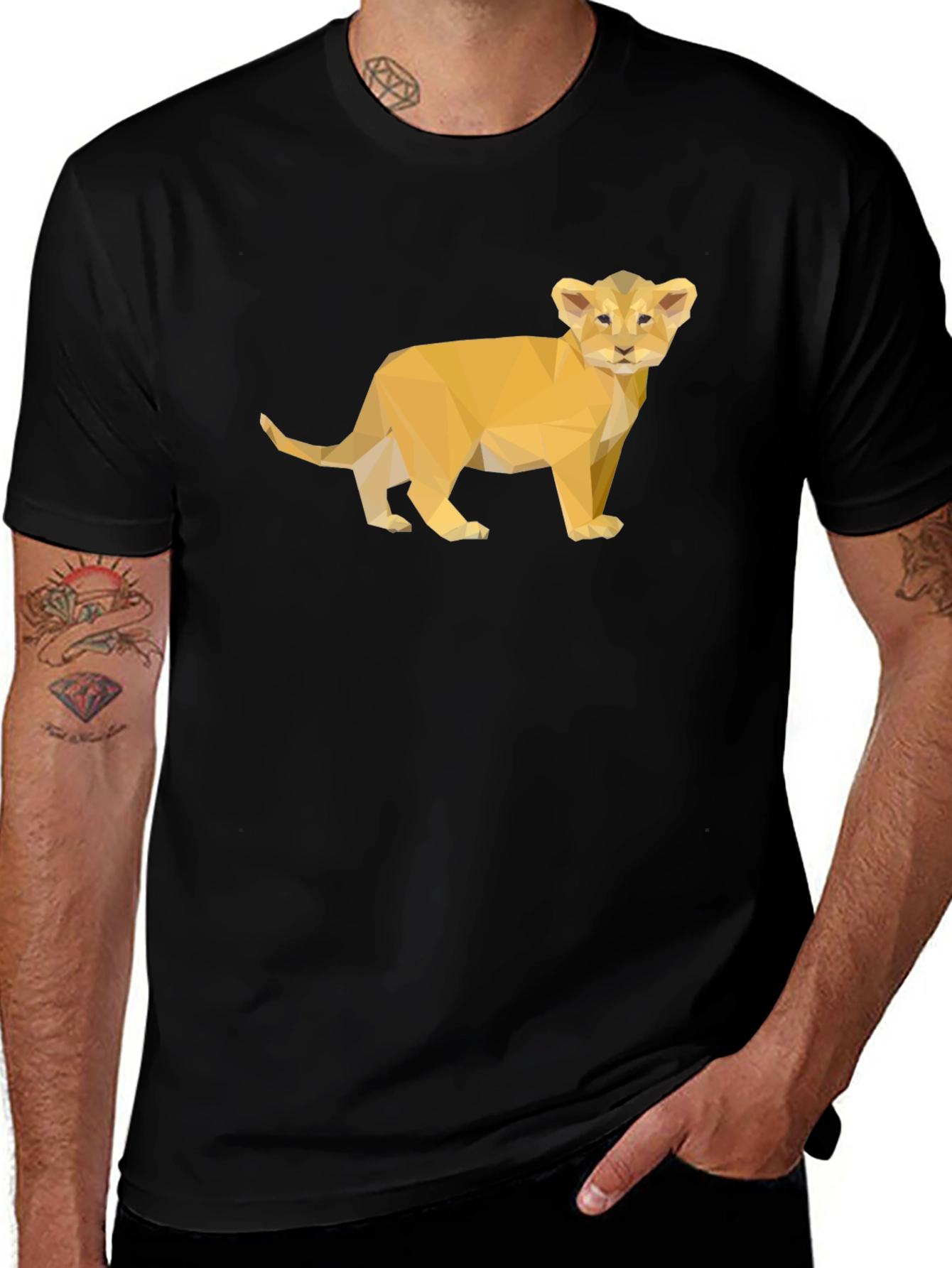 Variant 14 of Geometric Lion Cub Black T-Shirt