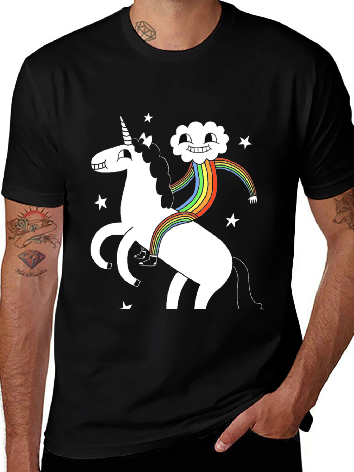 Variant 18 of Unicorn Cloud Rainbow Black T-Shirt