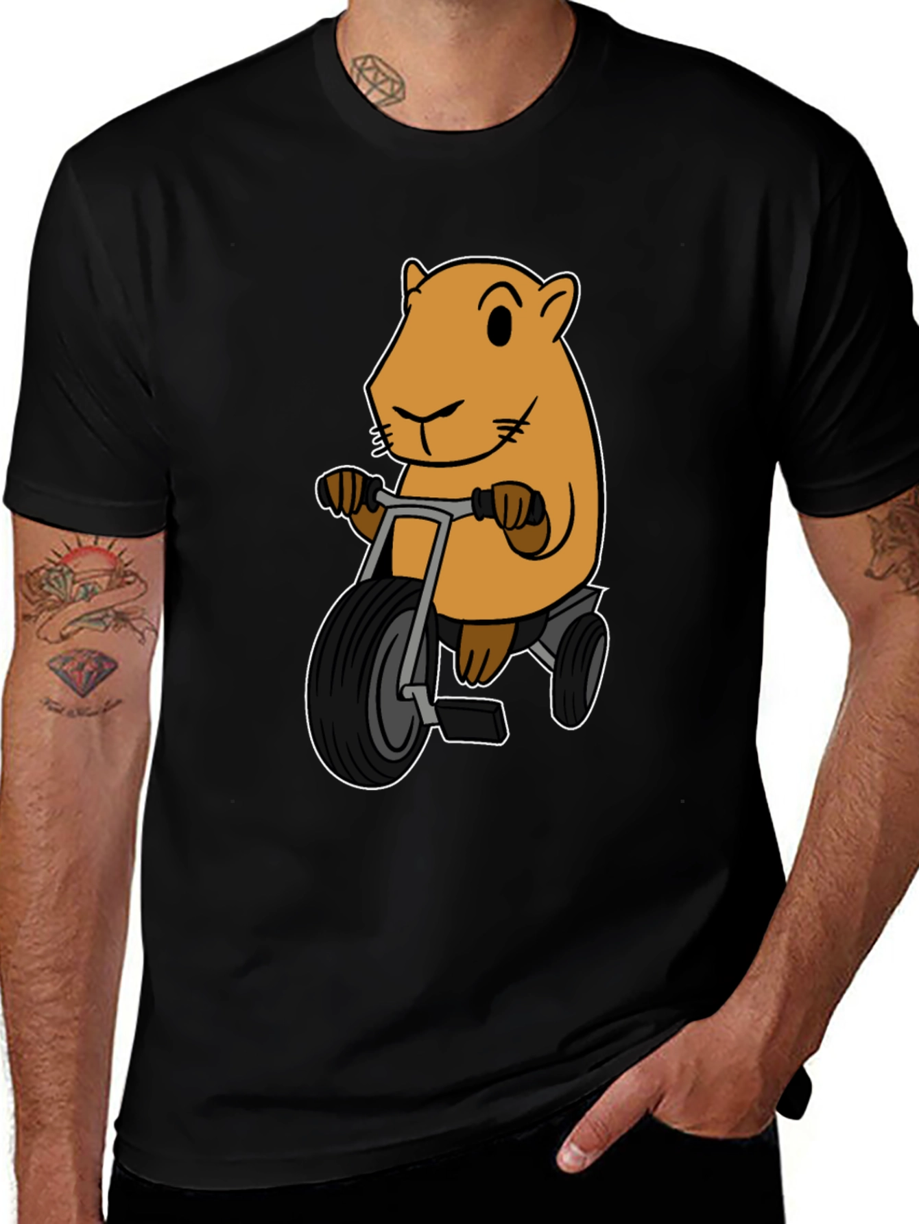 Variant 3 of Capybara Riding Tricycle T-Shirt - Black