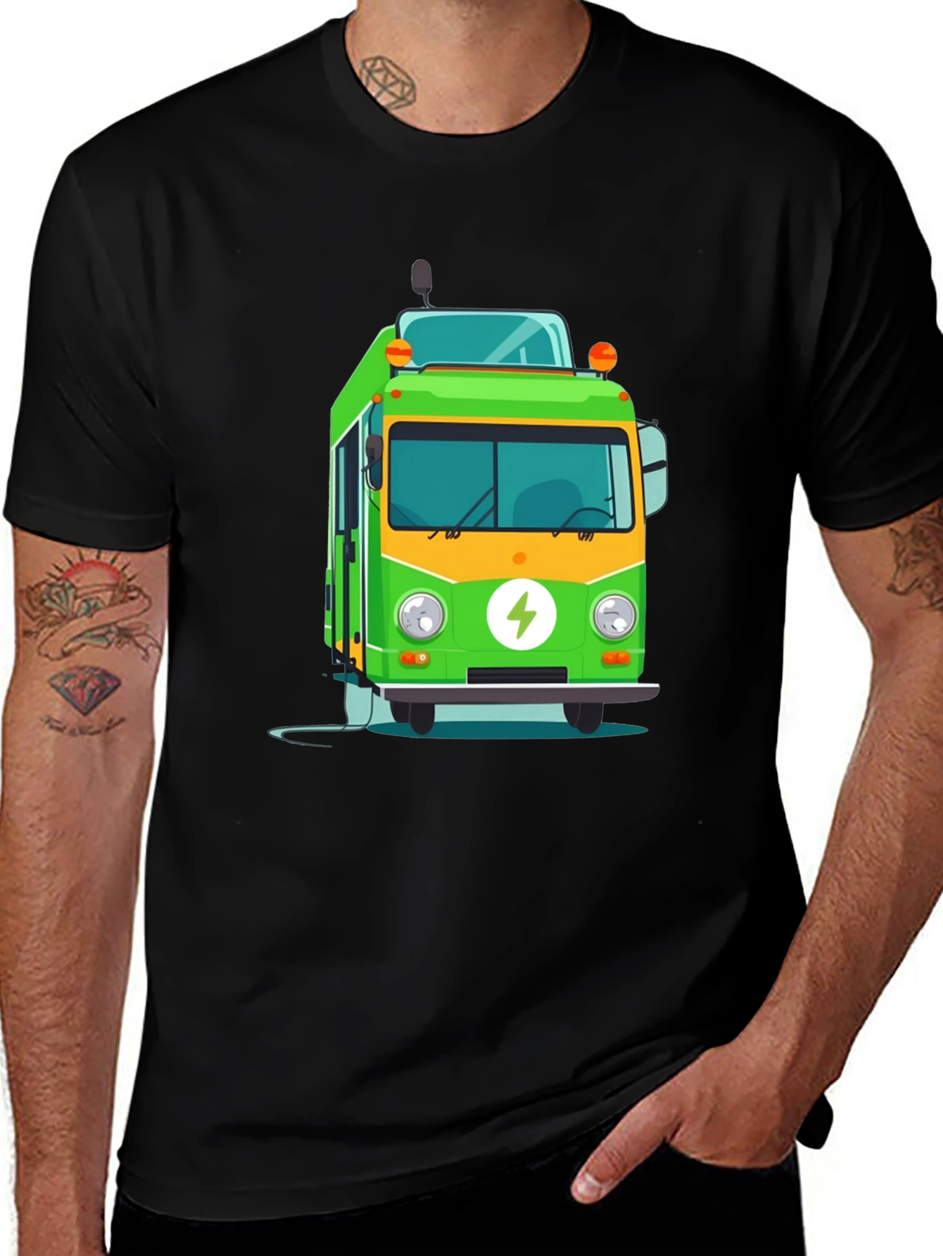 Electric Bus Graphic Tee - Modern Black T-Shirt