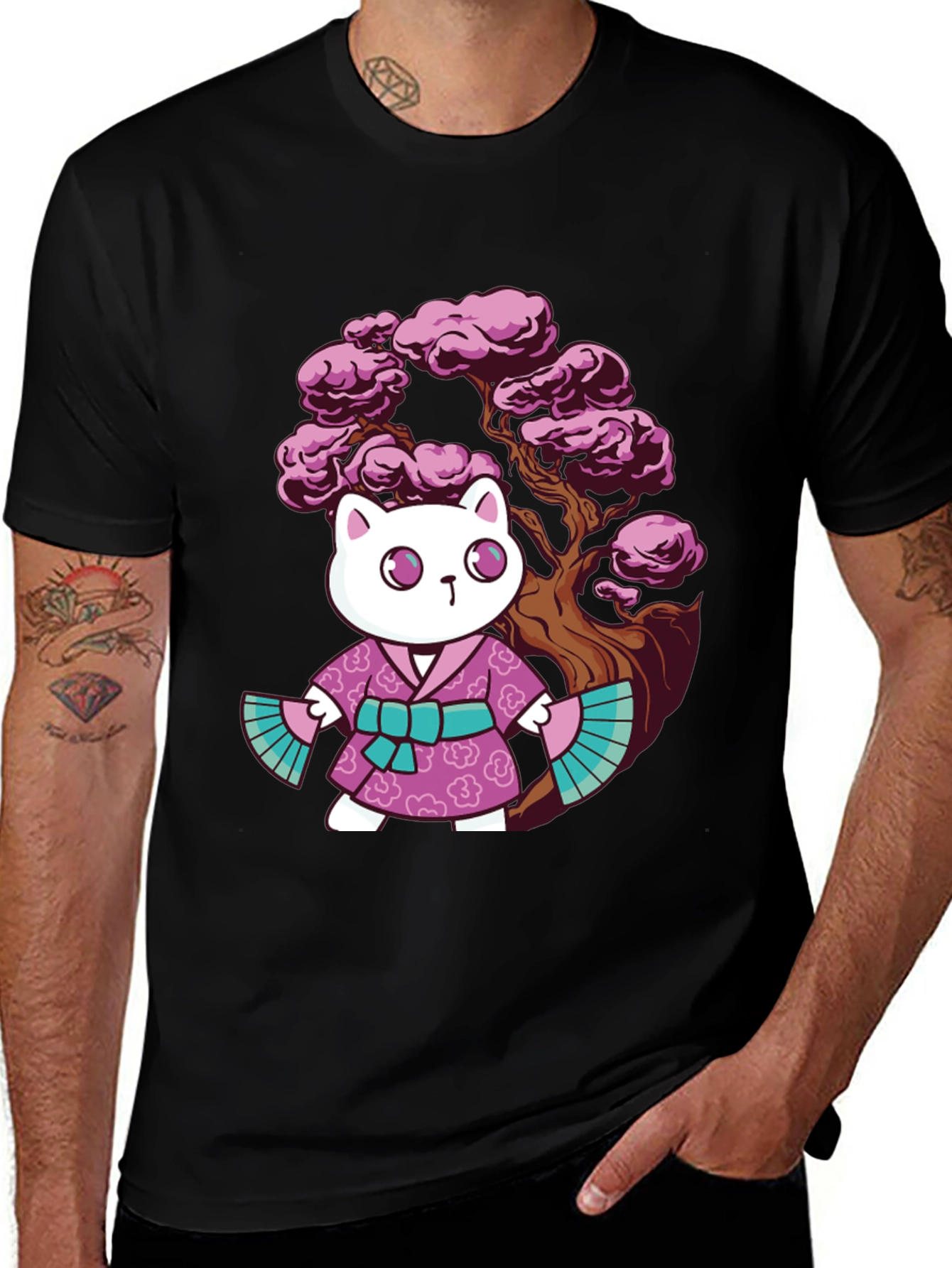 Variant 4 of Kawaii Cat Kimono Graphic Tee