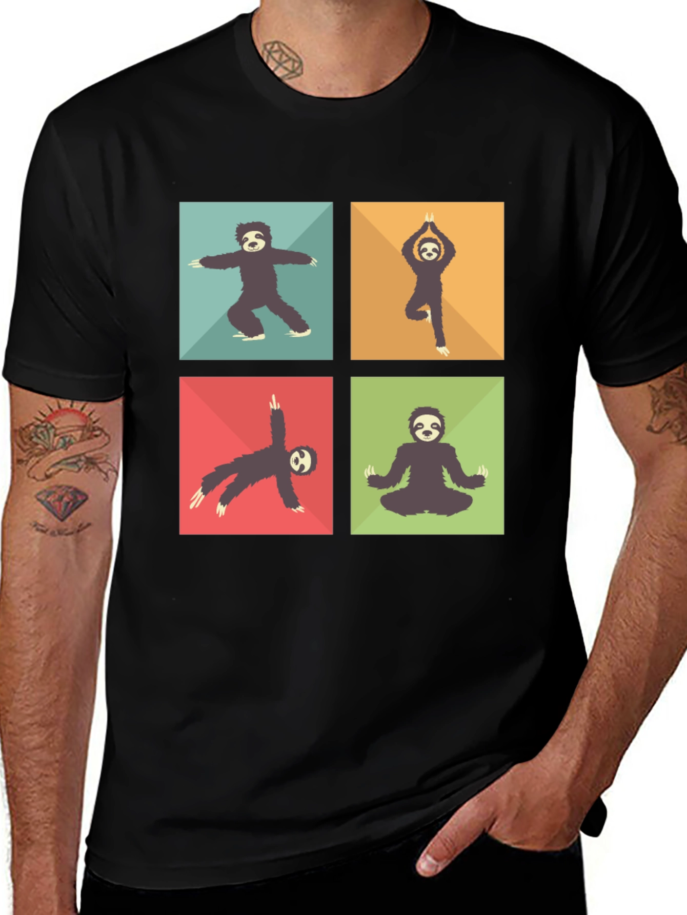 Variant 21 of Sloth Yoga Poses T-Shirt Black Cotton Blend