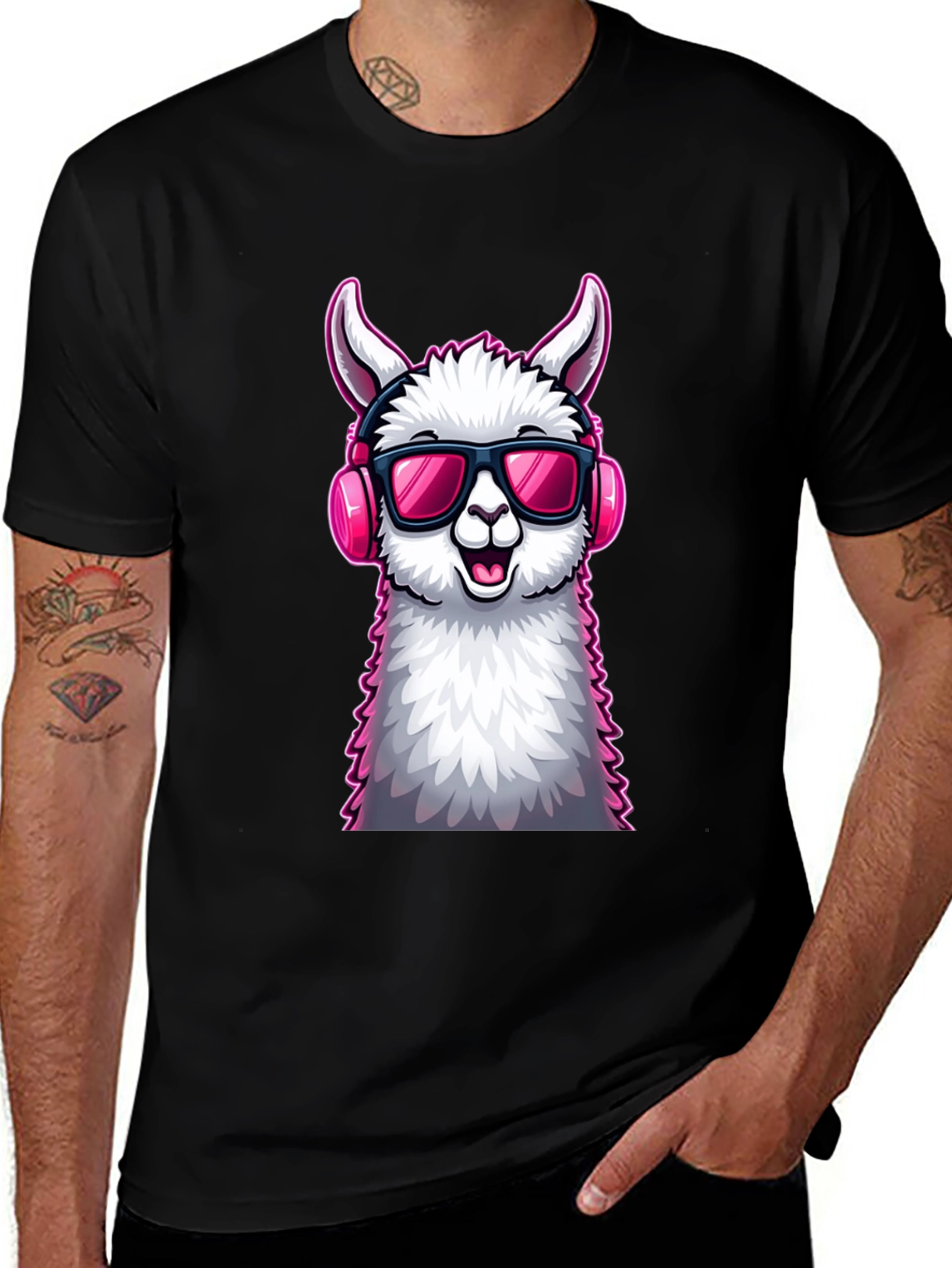 Variant 14 of Cool Llama Graphic Tee - Black Cotton T-Shirt
