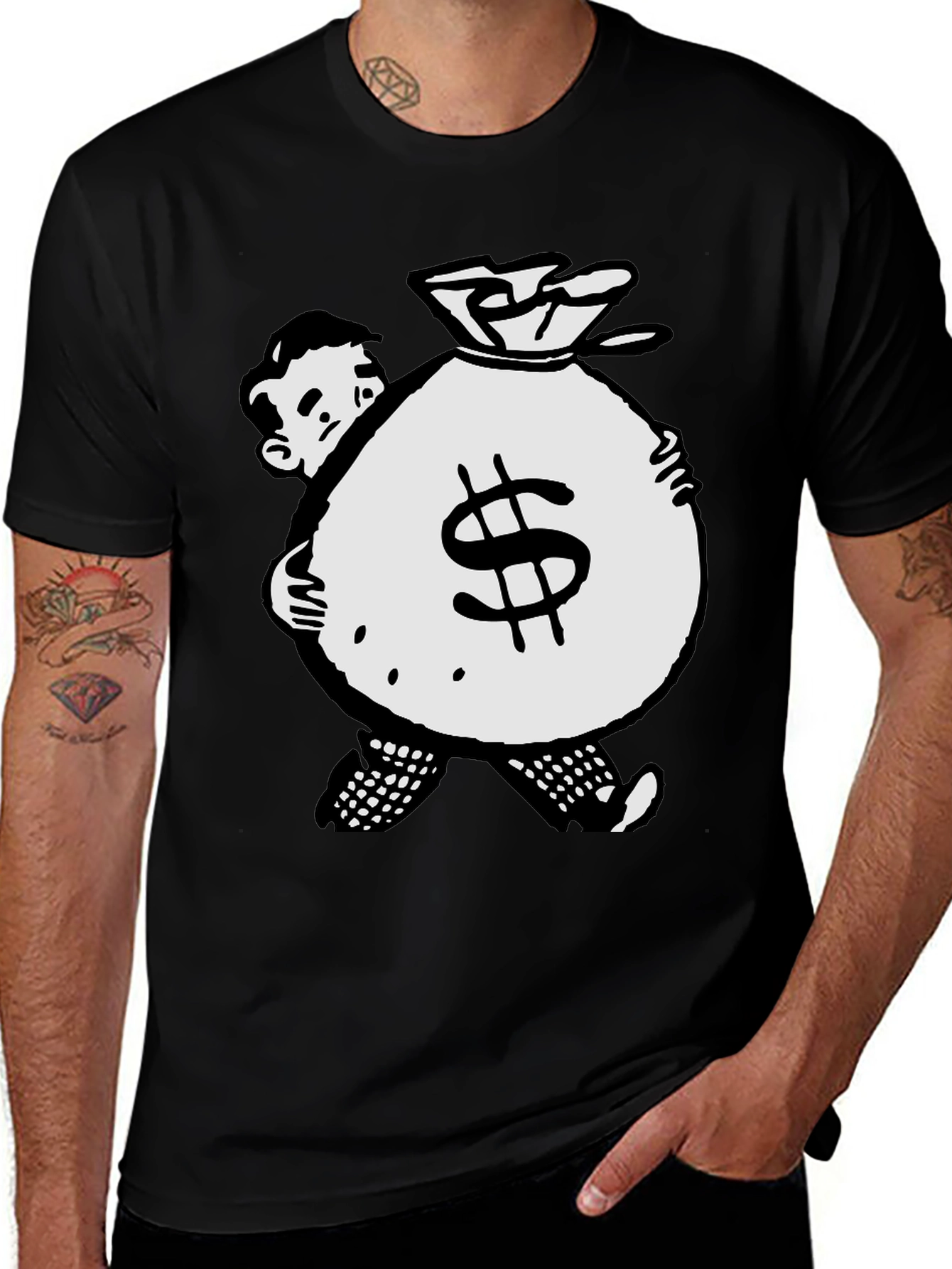 Variant 18 of Money Bag Cartoon Black T-Shirt