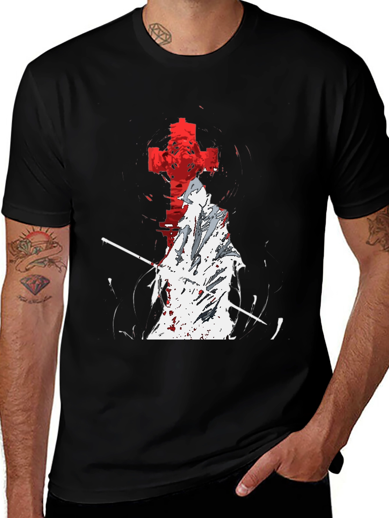 Variant 13 of Grim Reaper Cross Graphic T-Shirt - Black