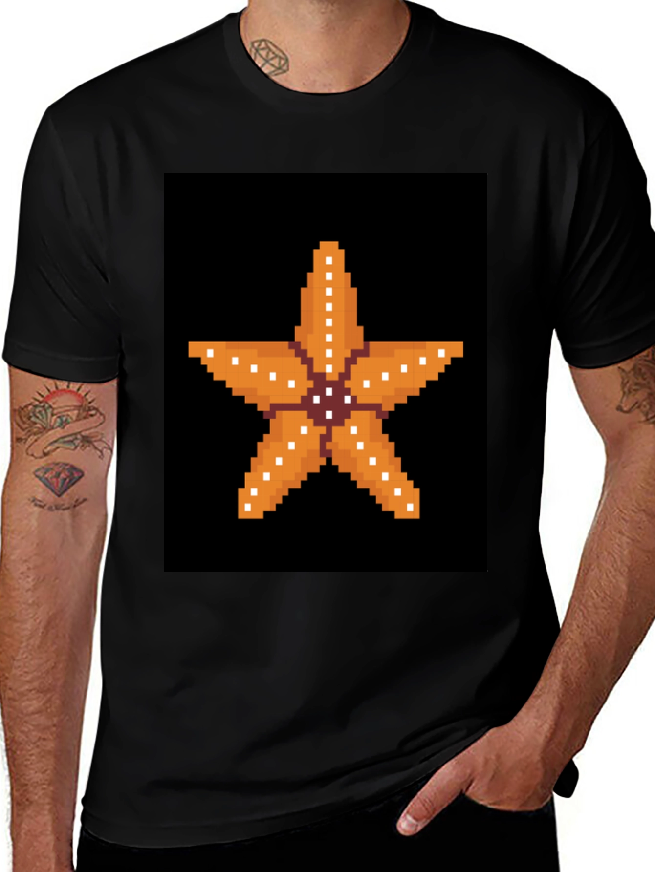 Pixel Starfish Graphic Tee - Black Unisex T-Shirt