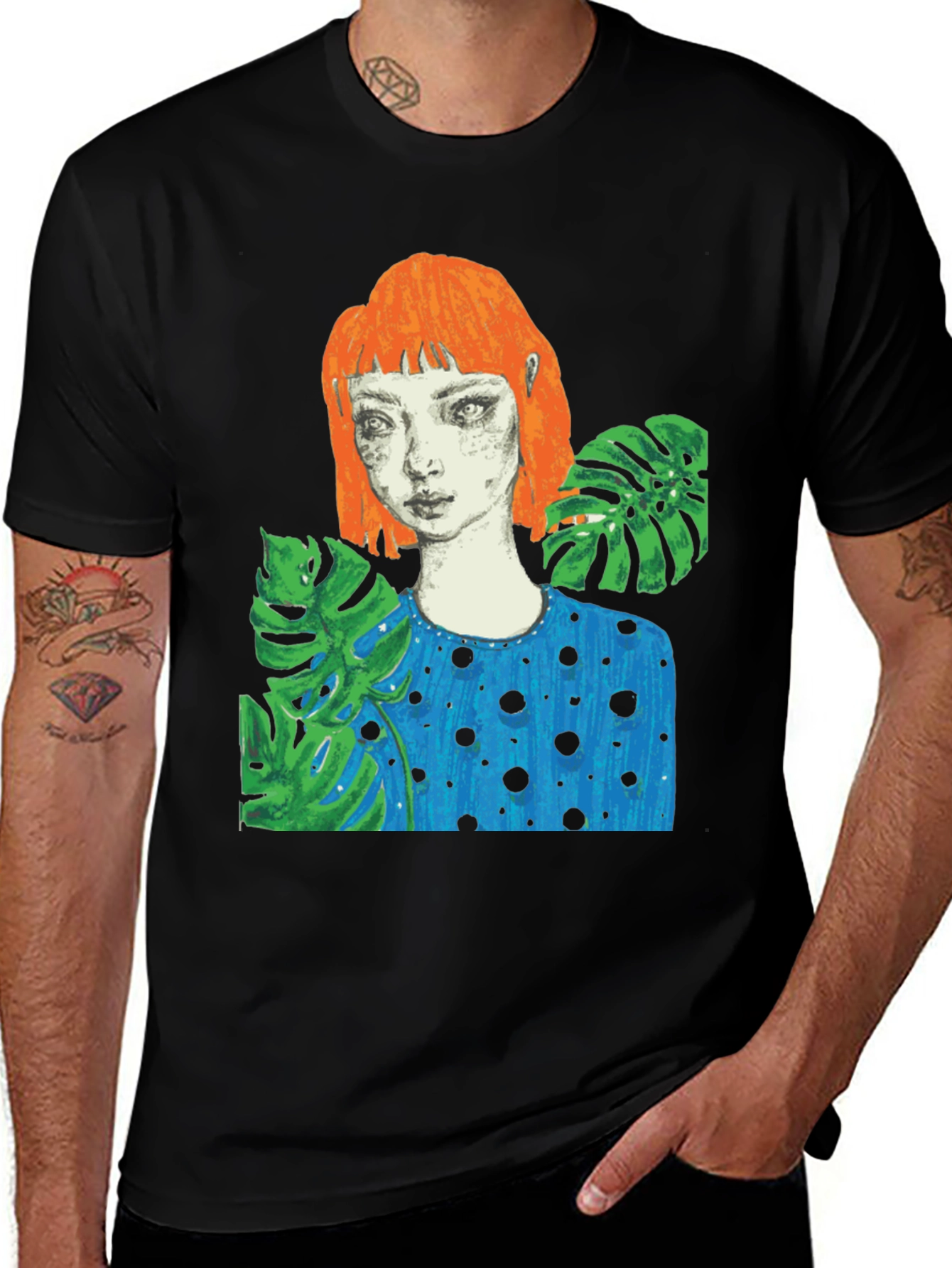 Artistic Portrait Graphic Tee - Black