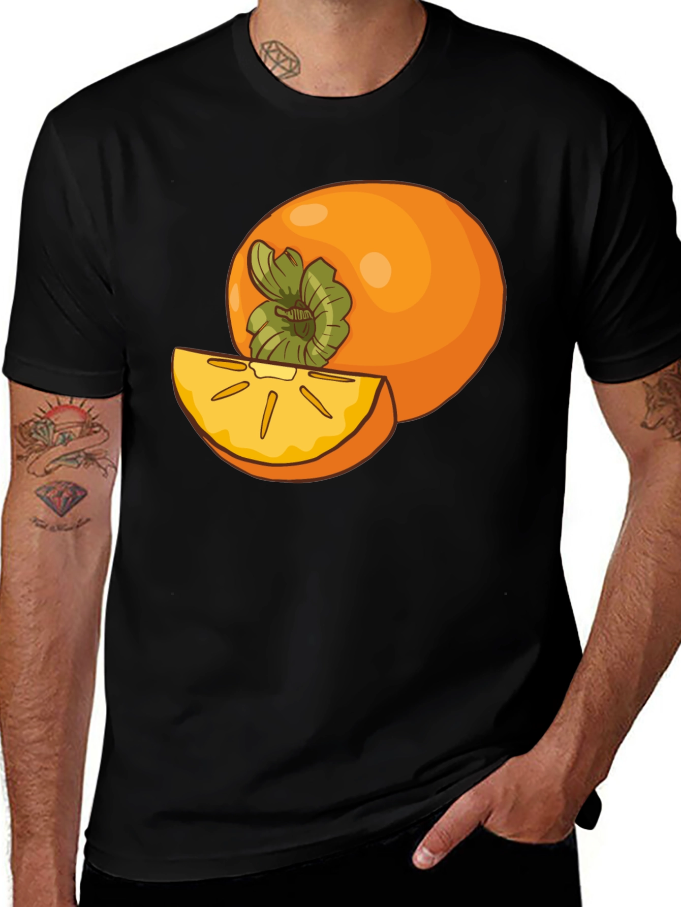 Variant 15 of Persimmon Fruit Graphic Tee - Black Casual T-Shirt