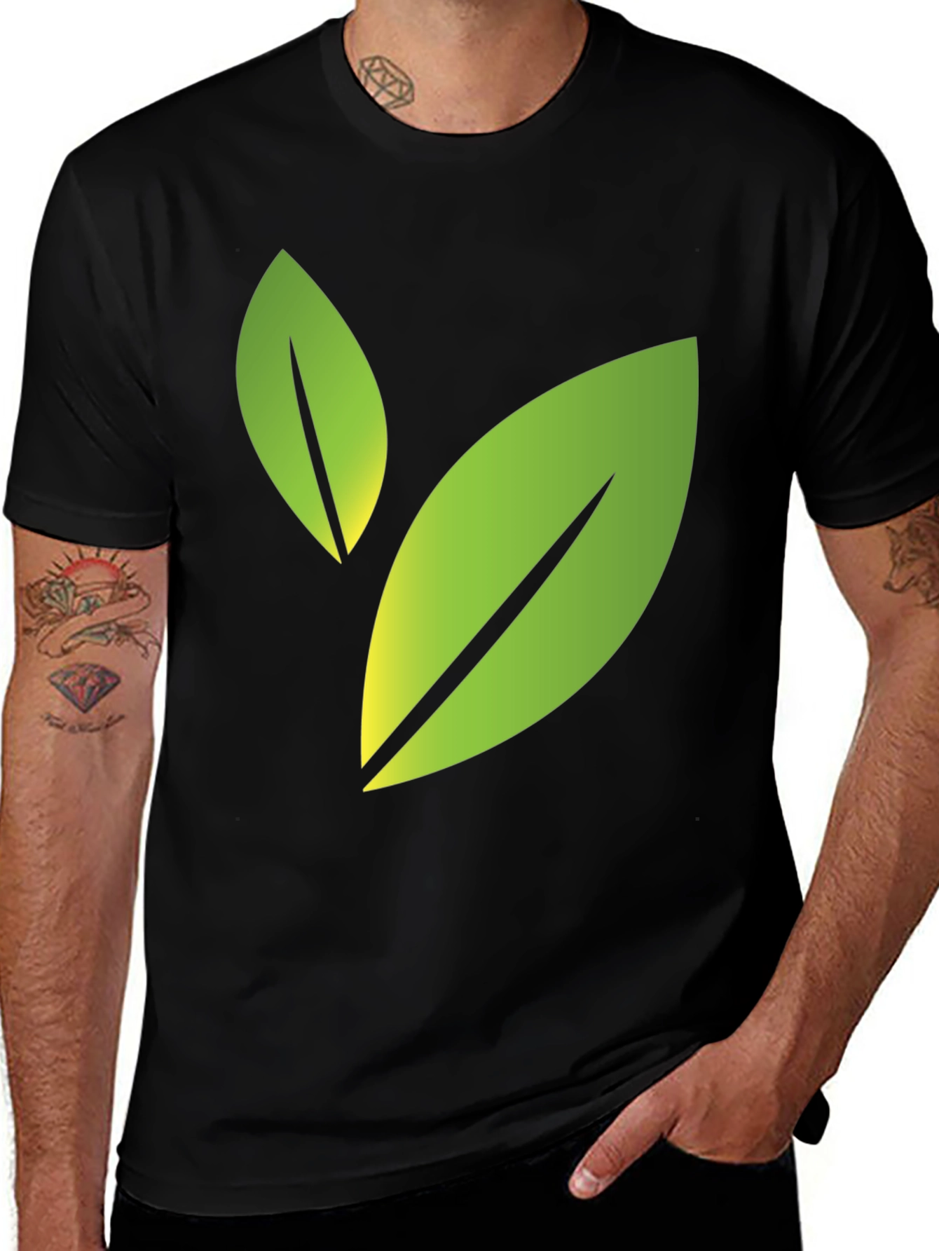 Variant 11 of Eco-Friendly Leaf Design Black T-Shirt