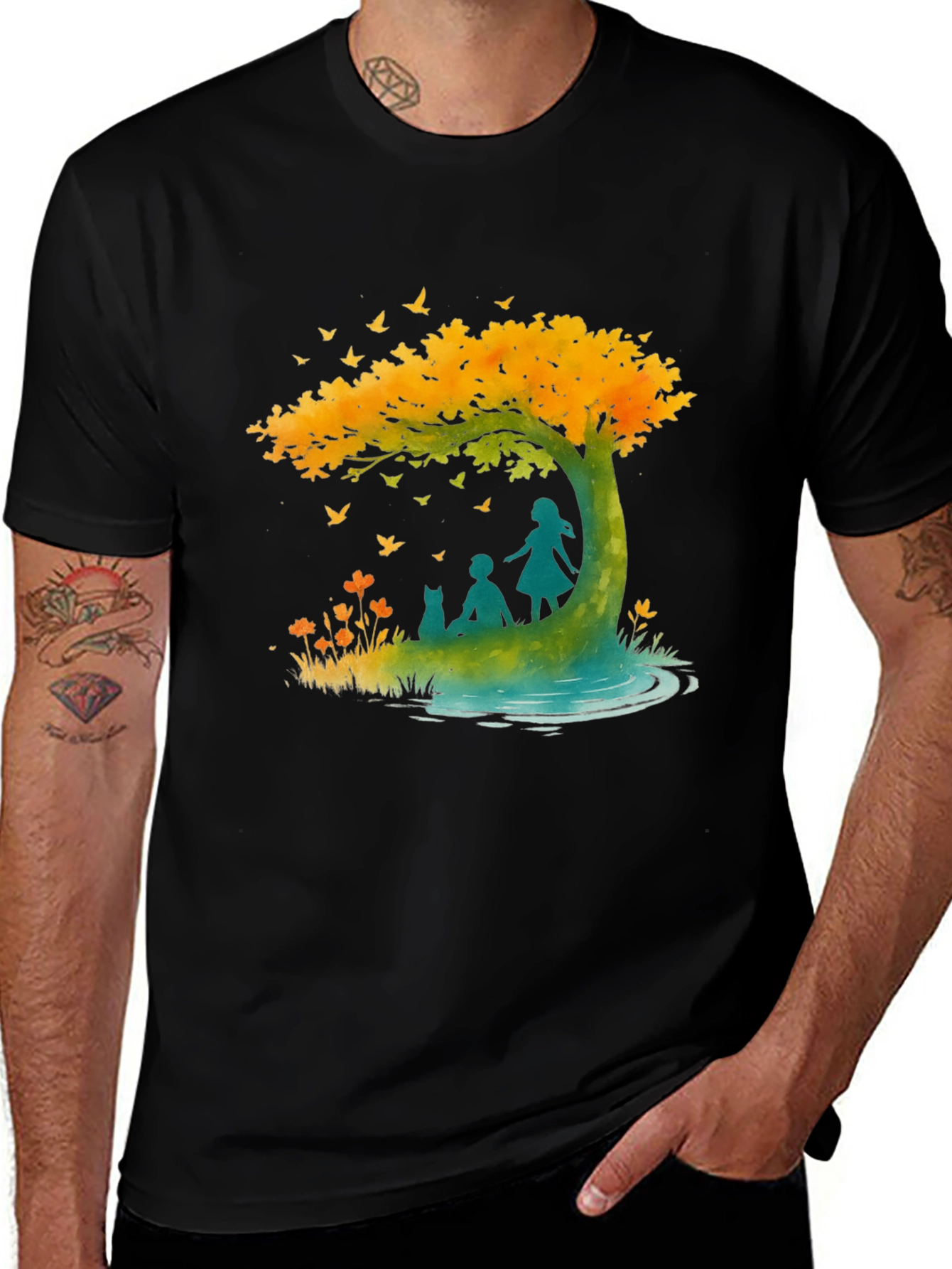 Variant 23 of Nature's Embrace Graphic Tee - Relaxed Fit Black T-Shirt