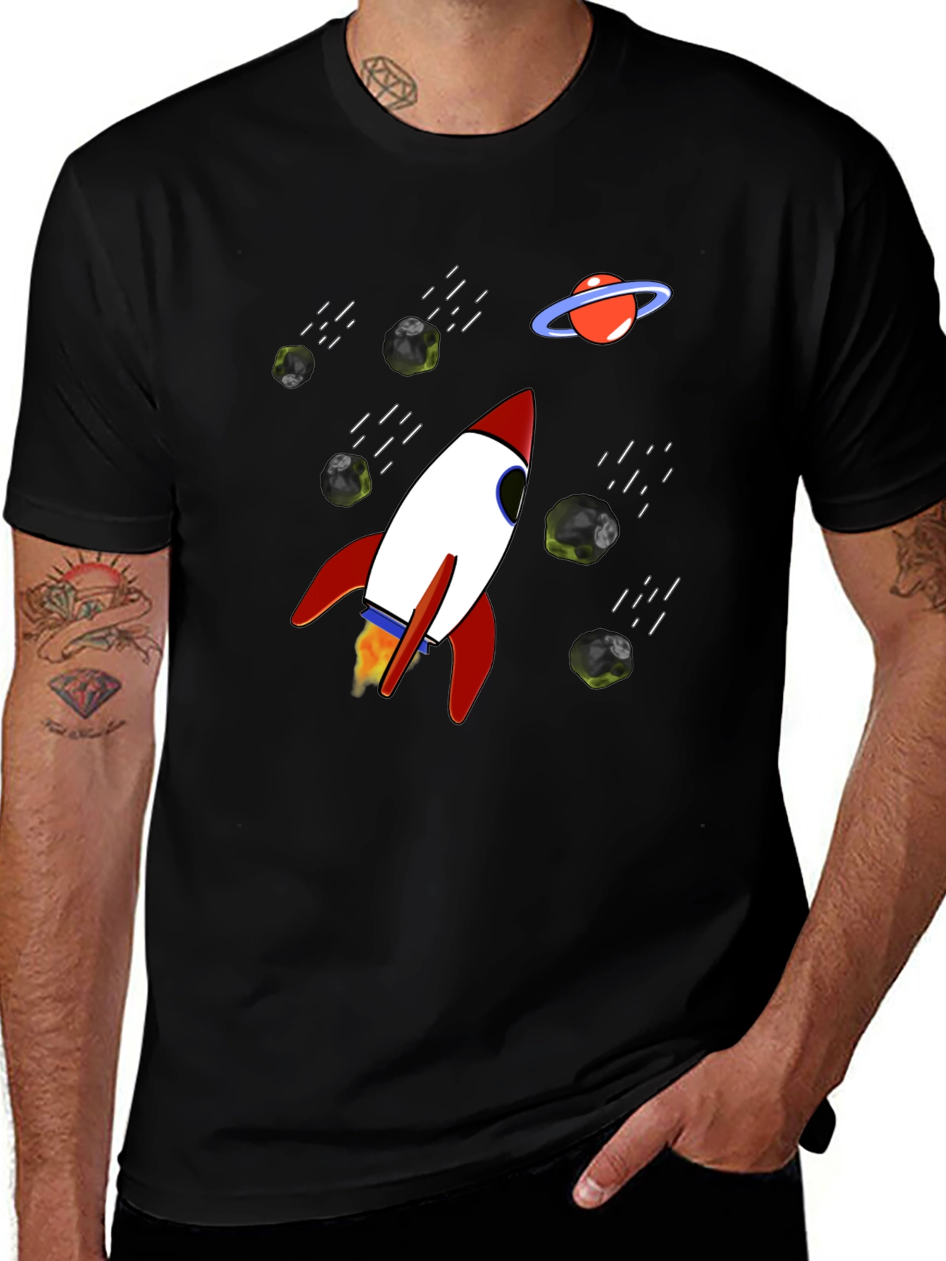 Variant 18 of Rocket Space T-Shirt - Black Graphic Tee