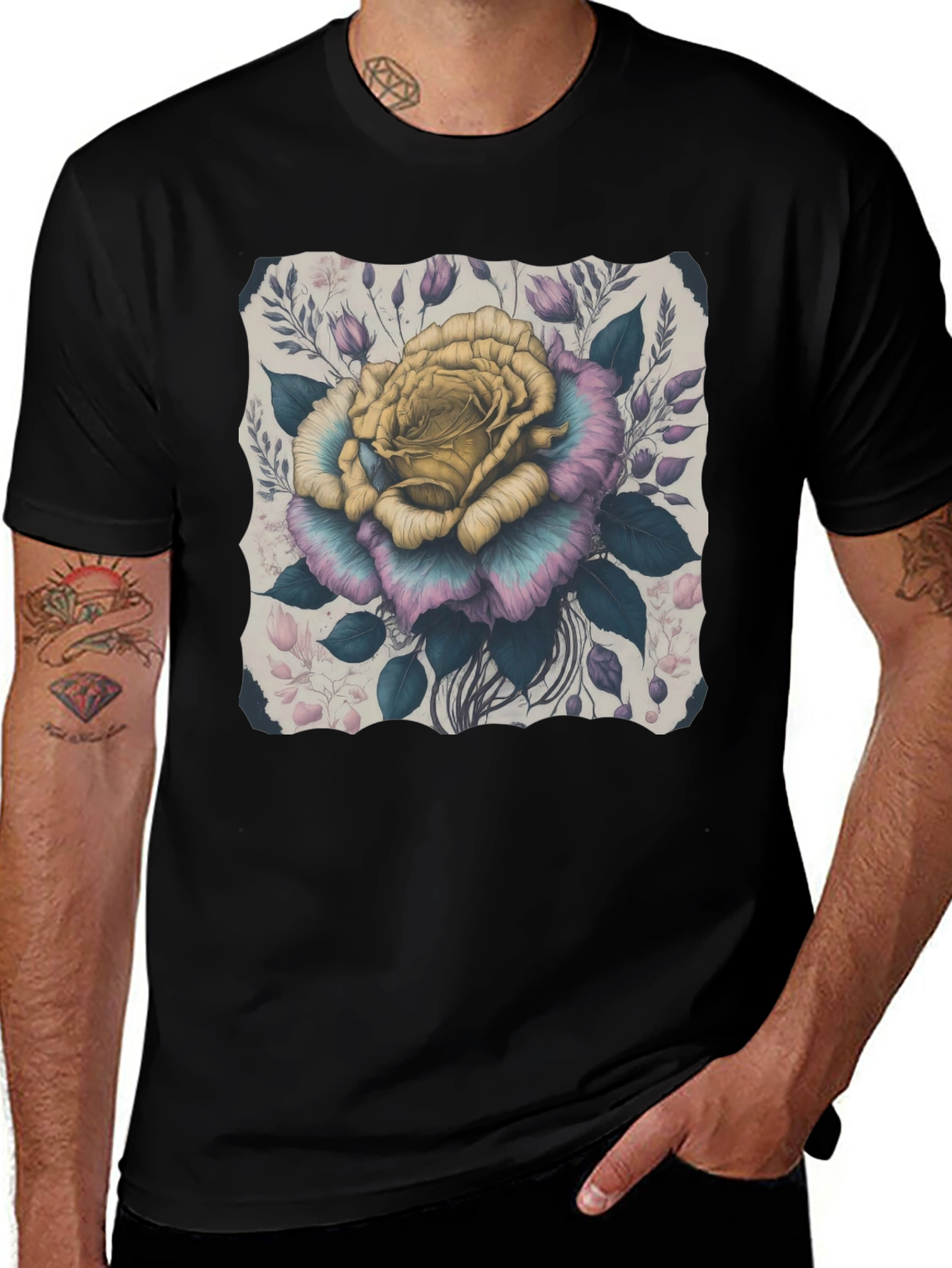 Variant 2 of Floral Rose Graphic Tee - Stylish Men's T-Shirt