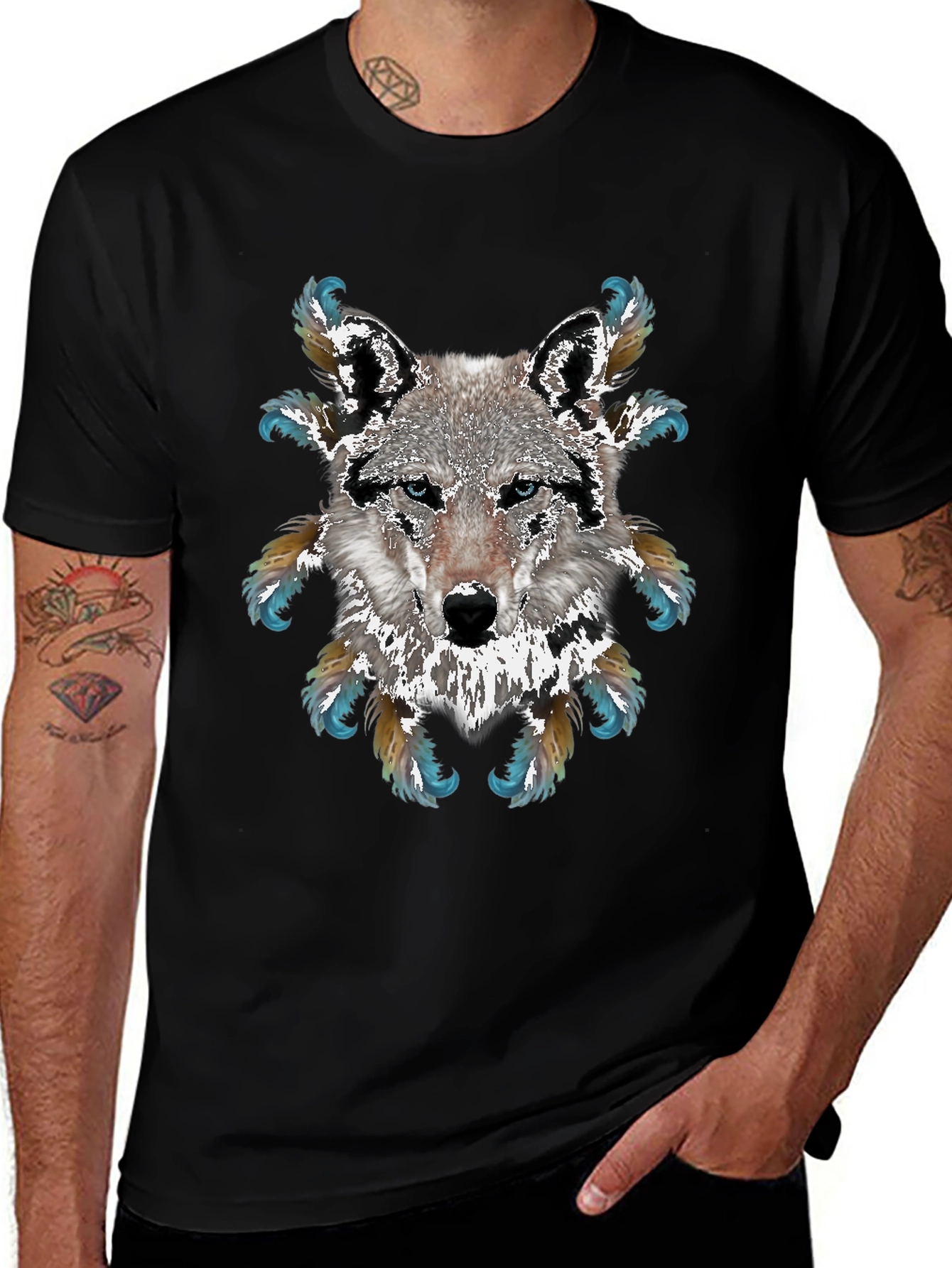 Variant 12 of Wolf Graphic T-Shirt - Feathered Design