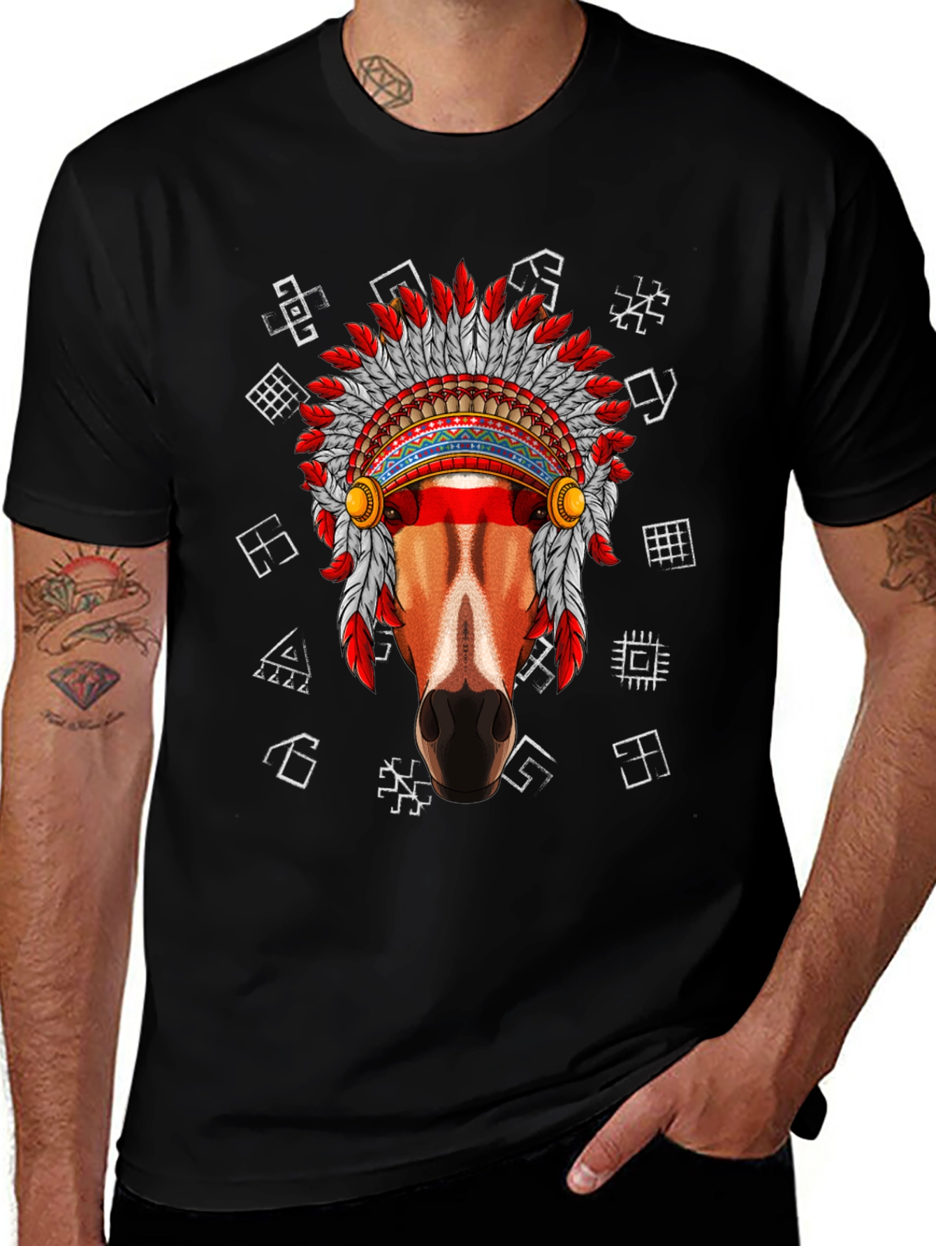 Variant 15 of Native American Horse Graphic Tee - Black