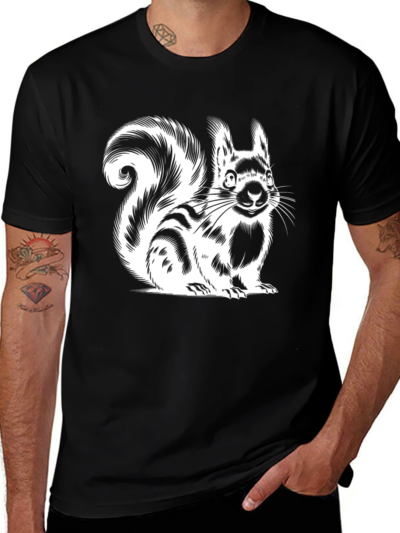 Variant 19 of Squirrel Graphic Tee - Black Cotton T-Shirt